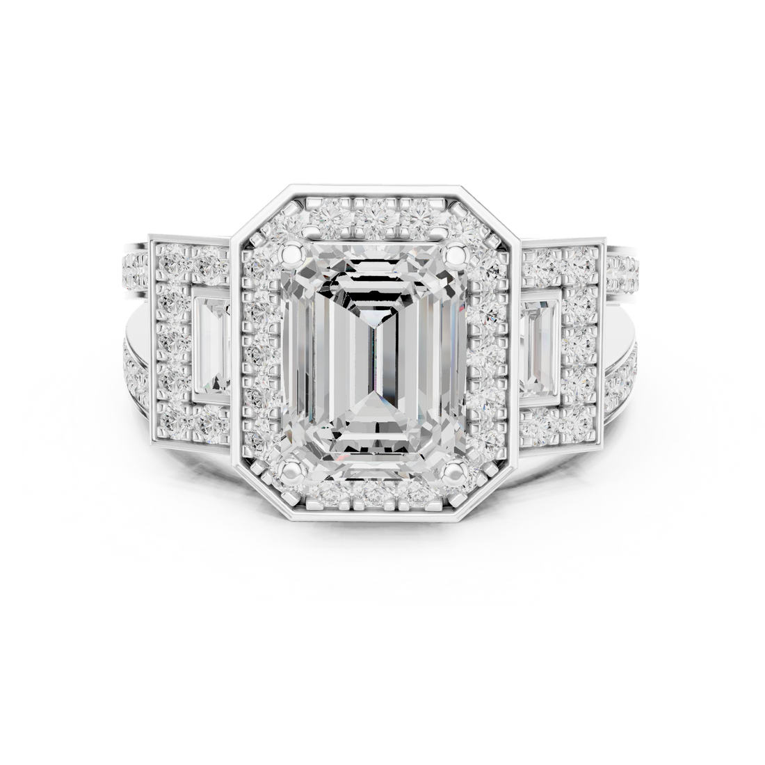 Diamond gemstone ring with sleek polished band.