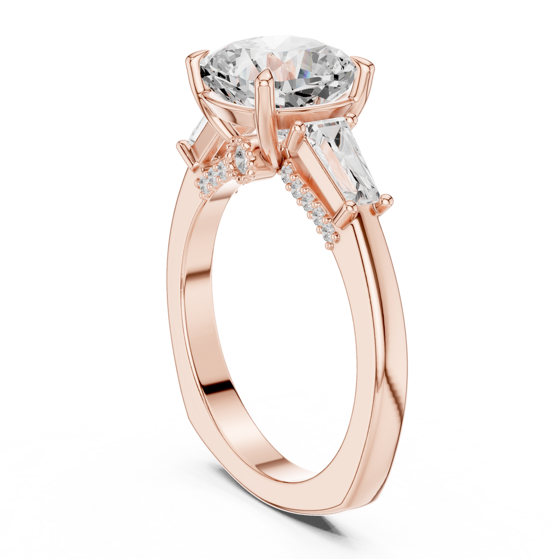 Classic halo diamond ring with sparkling side stones.