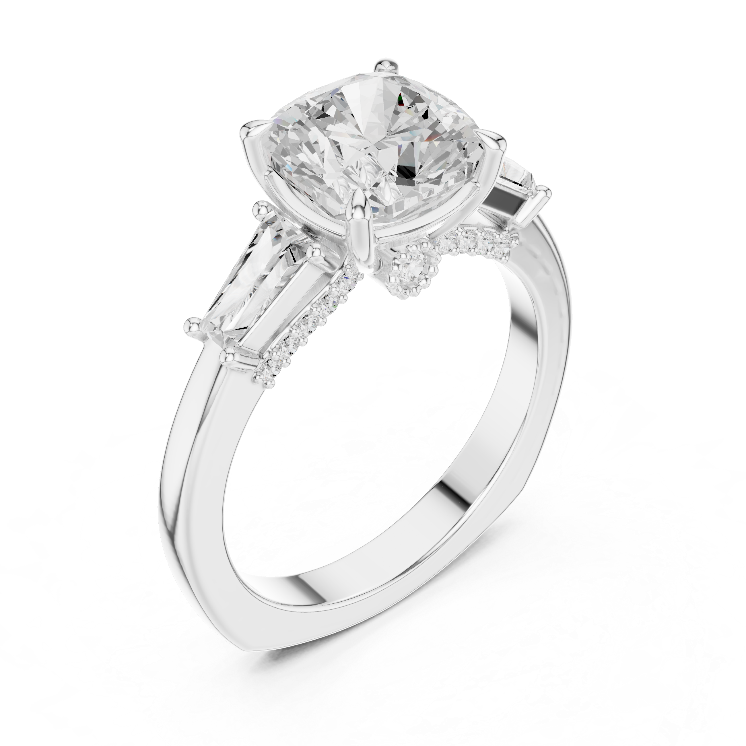 Cushion-cut diamond ring with elegant halo setting.