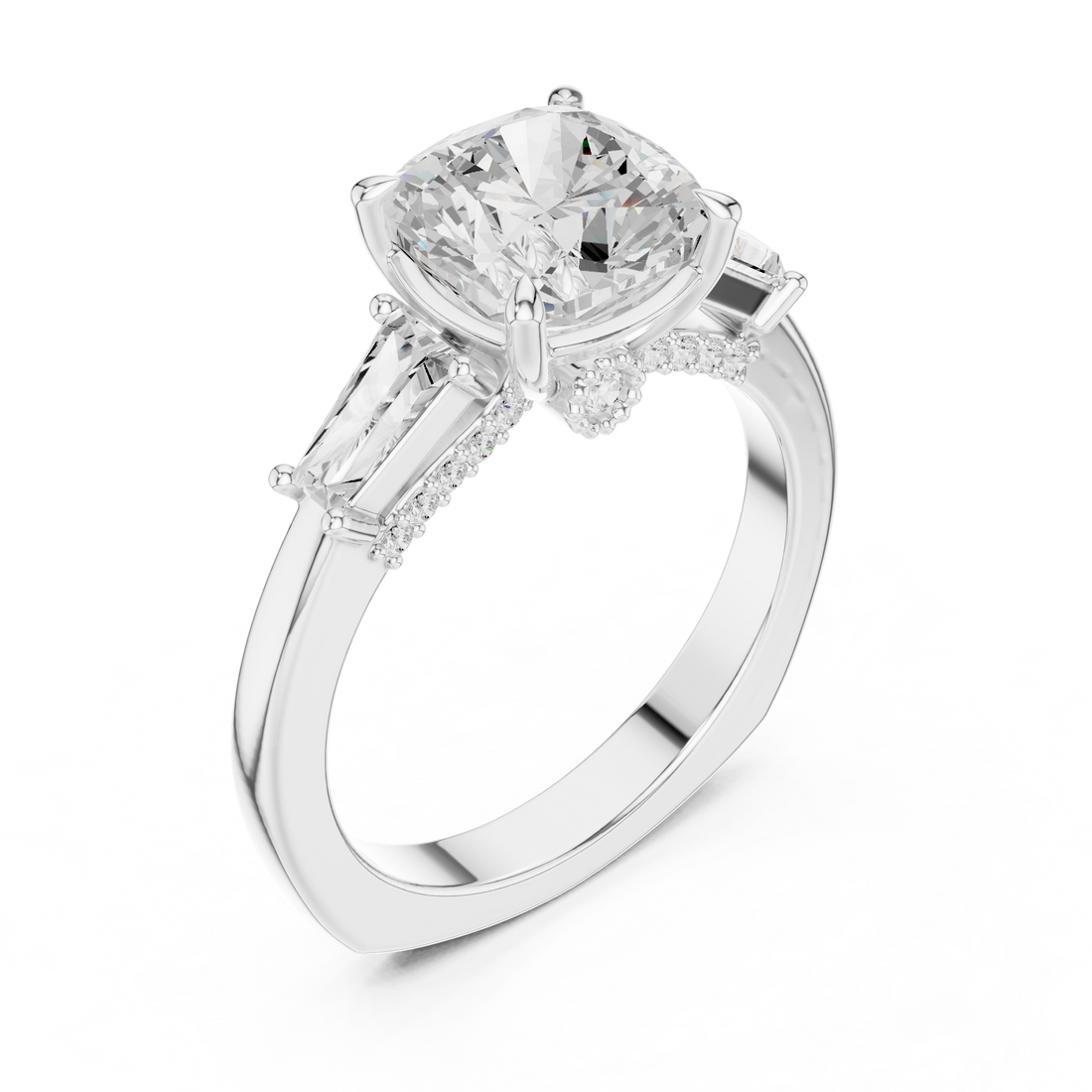 Cushion-cut diamond ring with elegant halo setting.