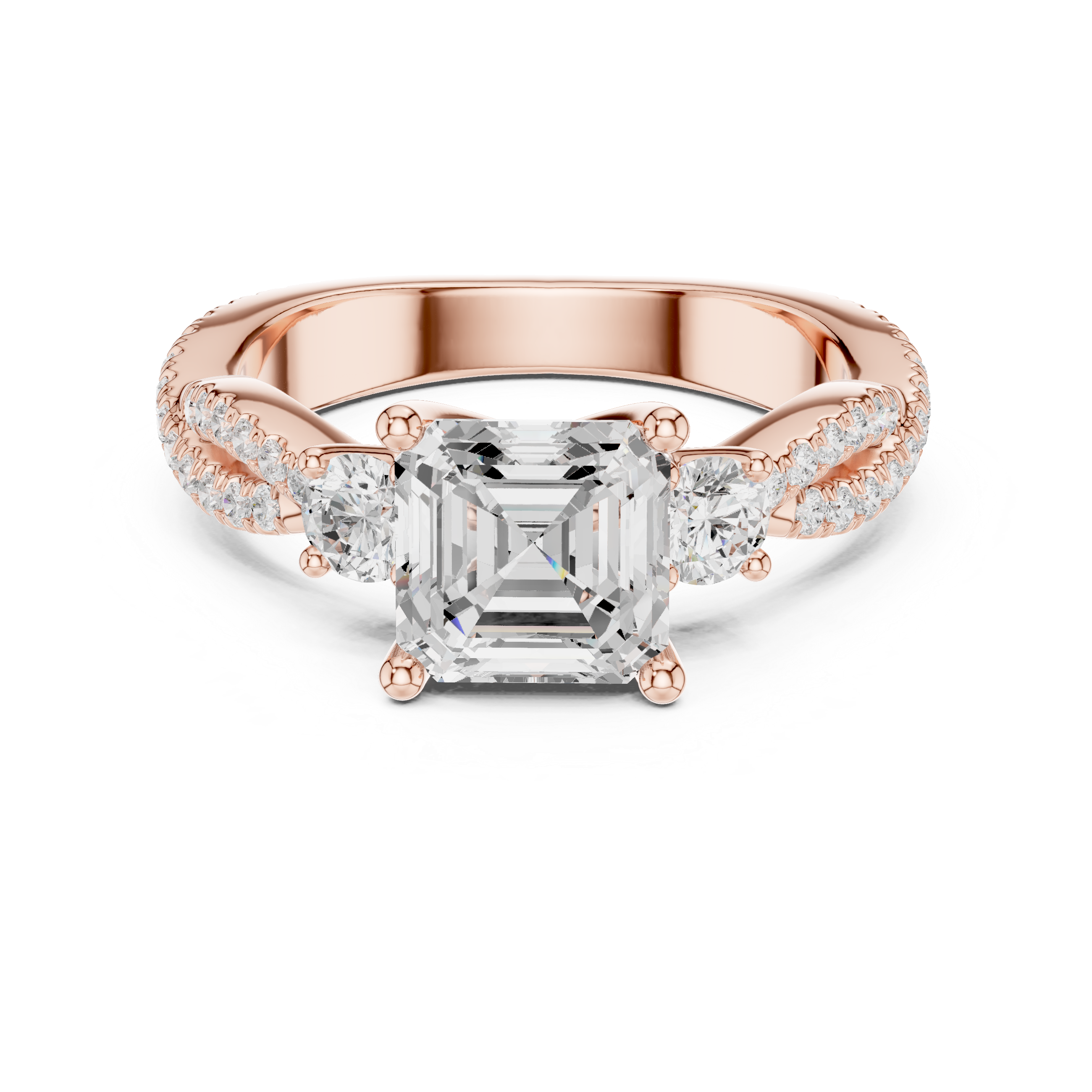 Asscher Cut Diamond Three Stone Twist Band Ring