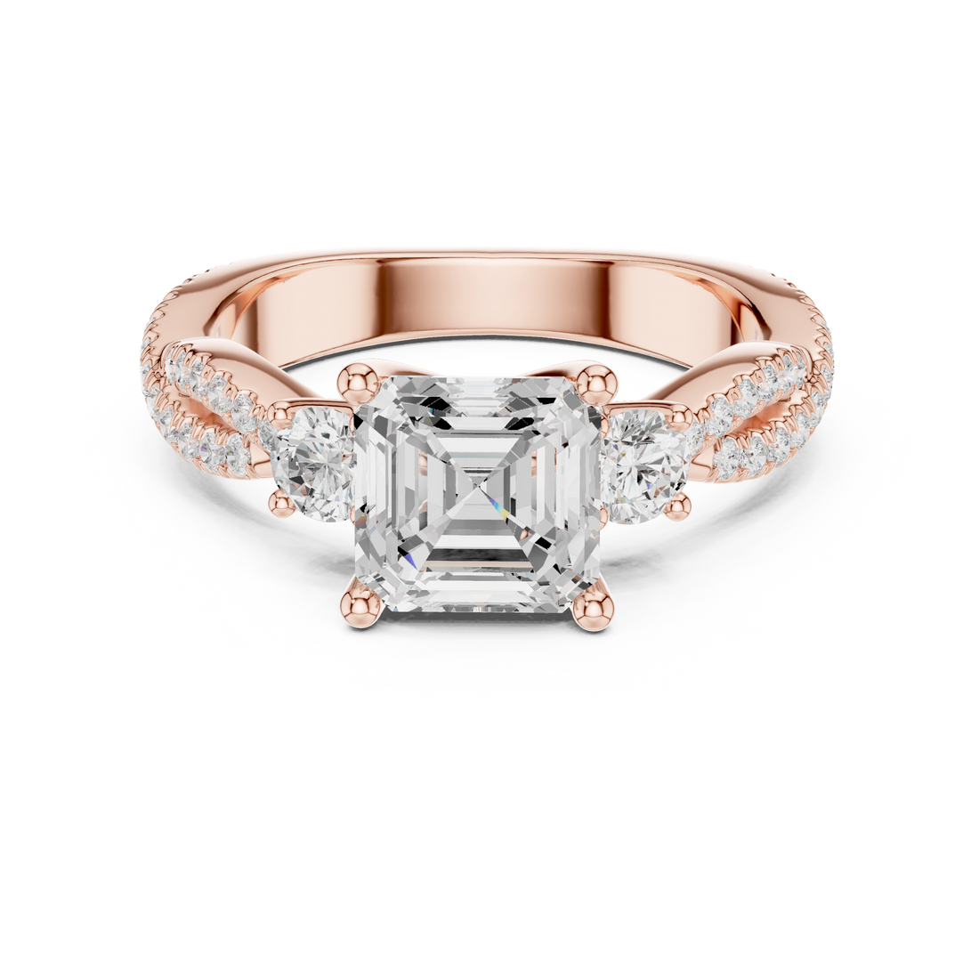 Asscher Cut Diamond Three Stone Twist Band Ring
