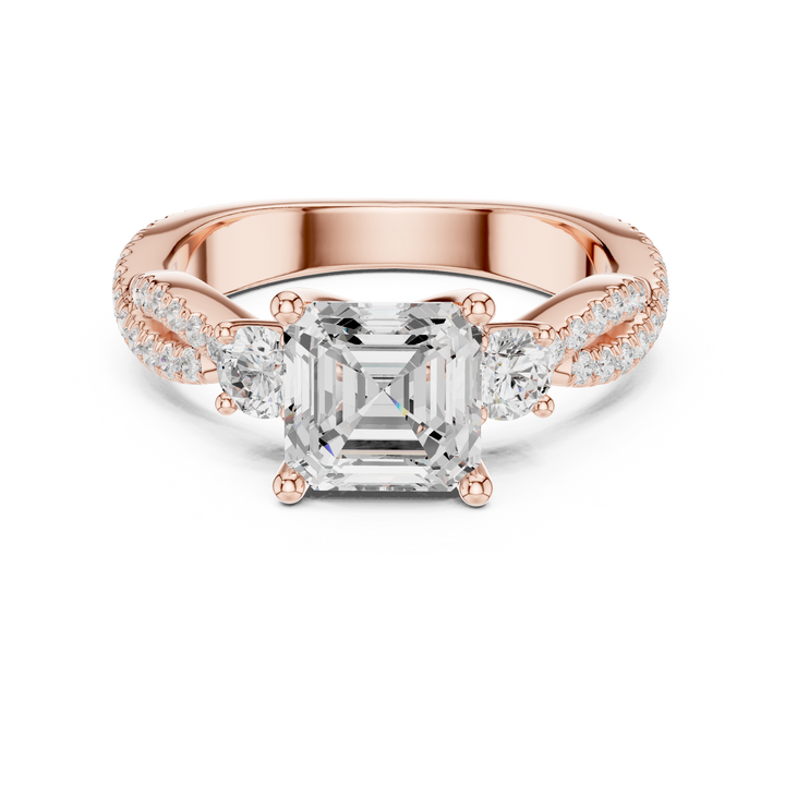 Asscher Cut Diamond Three Stone Twist Band Ring