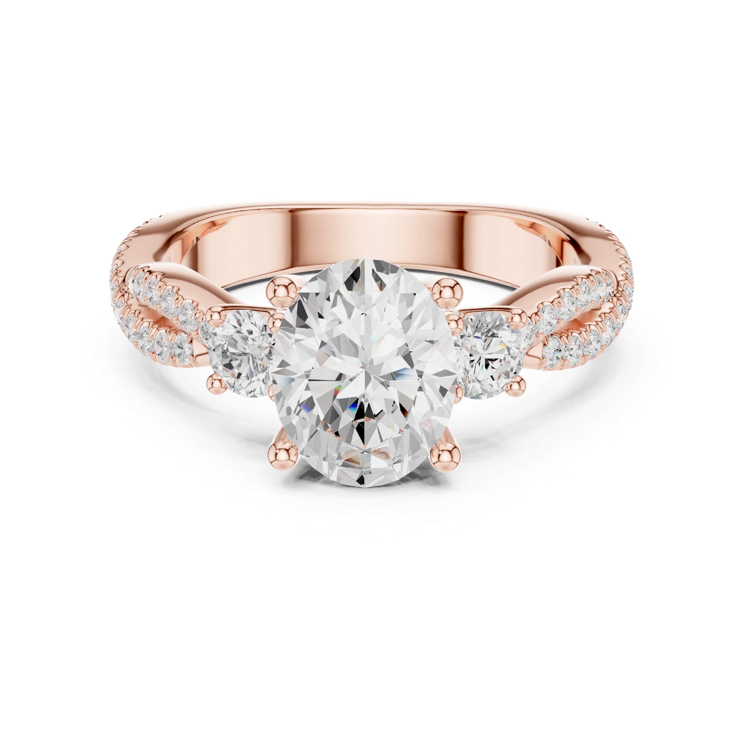 Oval Cut Diamond Three Stone Twist Pavé Ring