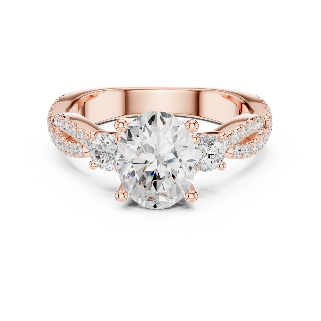Oval Cut Diamond Three Stone Twist Pavé Ring