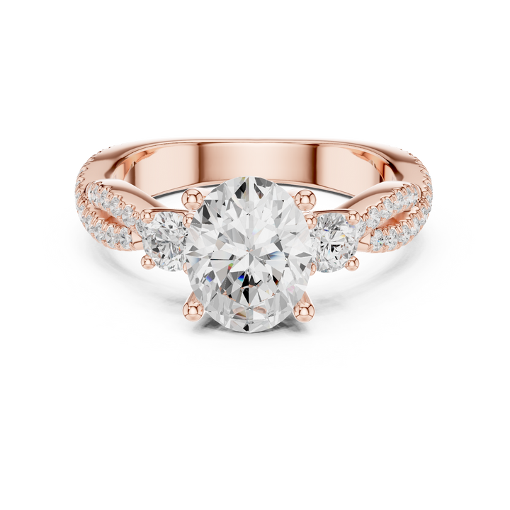 Oval Cut Diamond Three Stone Twist Pavé Ring