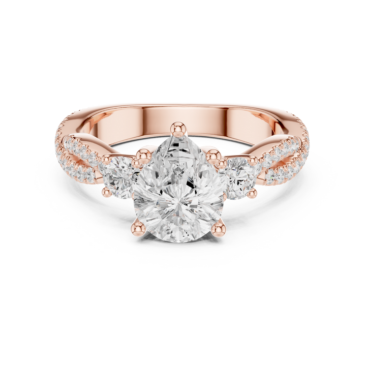 Pear Cut Diamond Three Stone Twist Pavé Engagement Ring