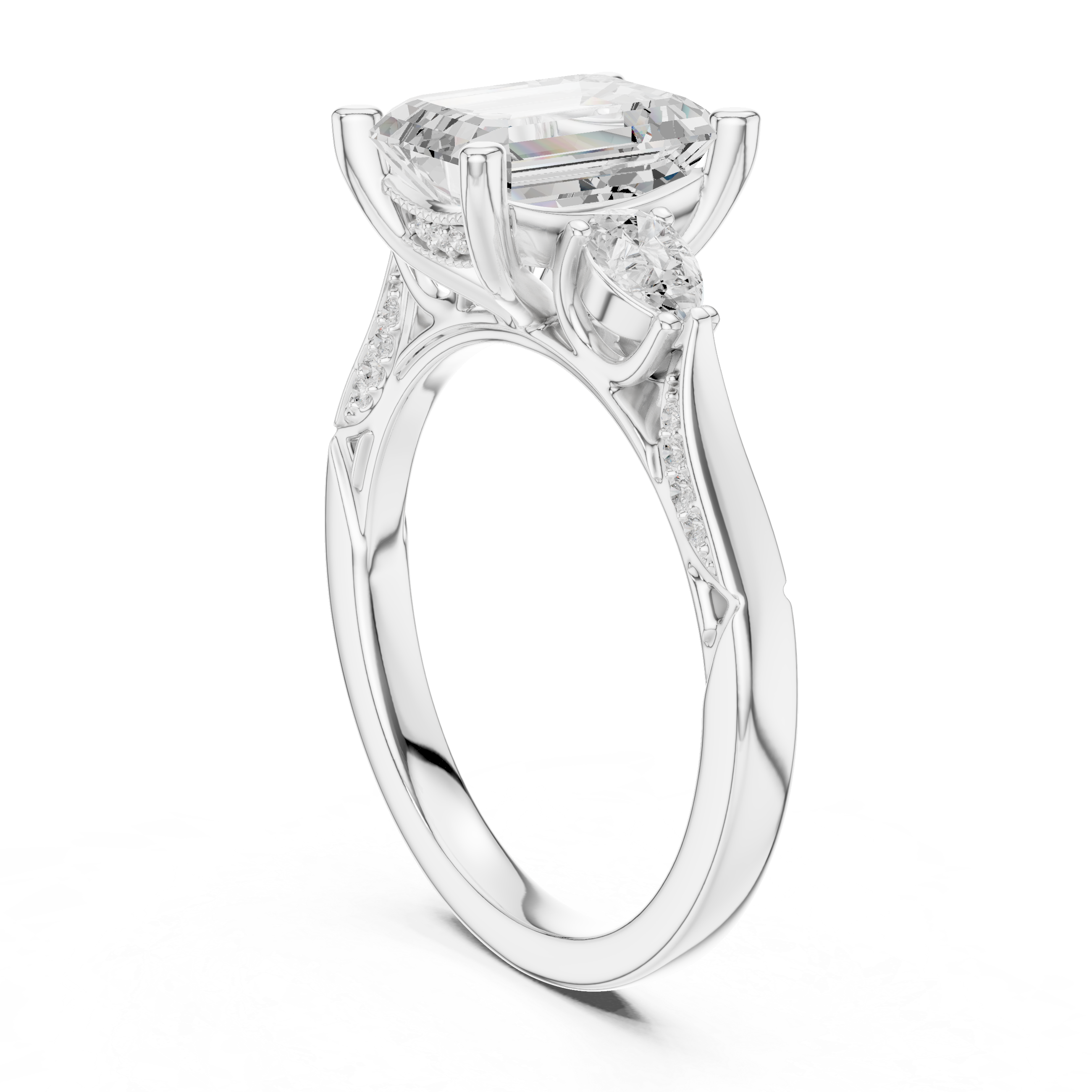 Emerald Cut Diamond Ring with Pear Side Stones