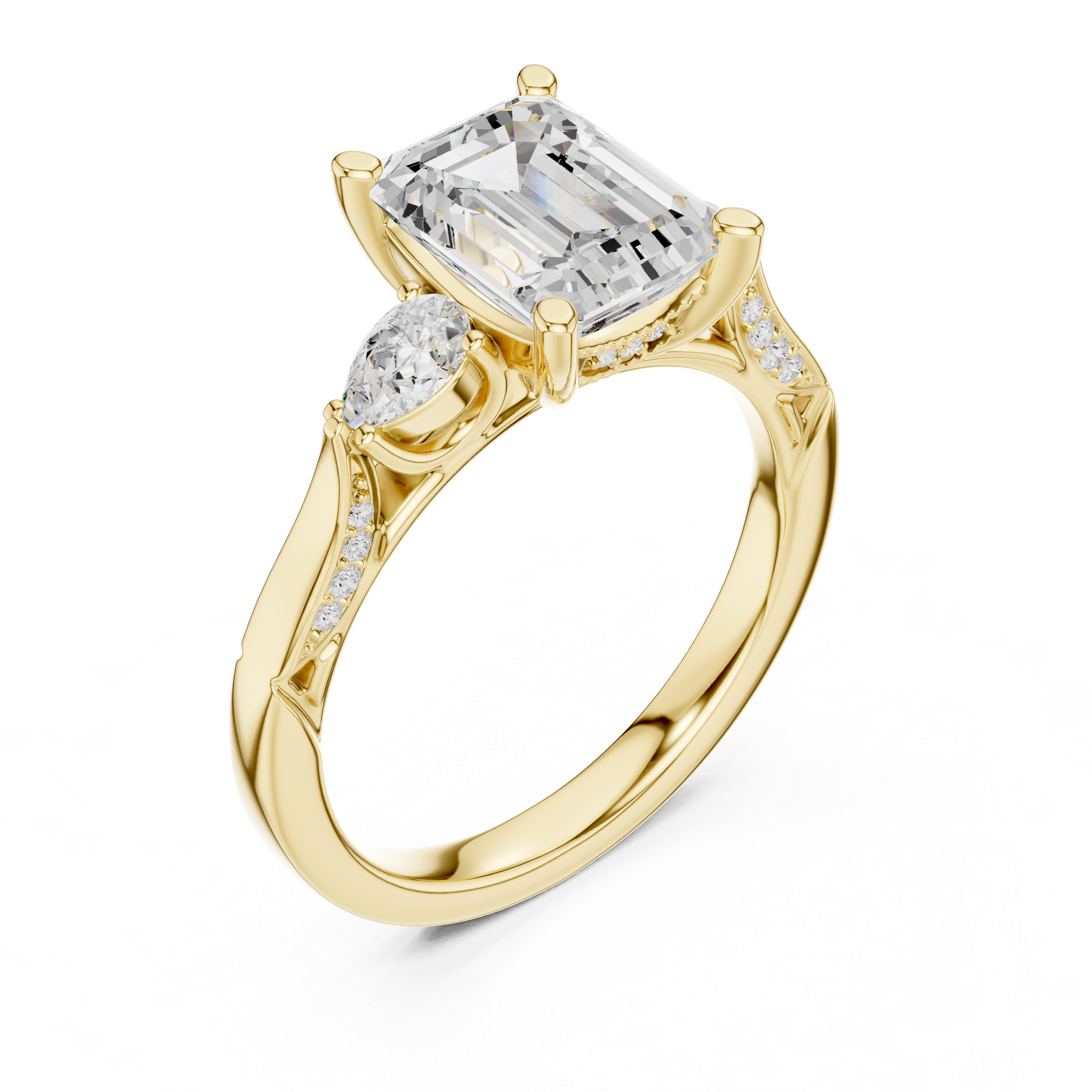 Emerald Cut Diamond Ring with Pear Side Stones