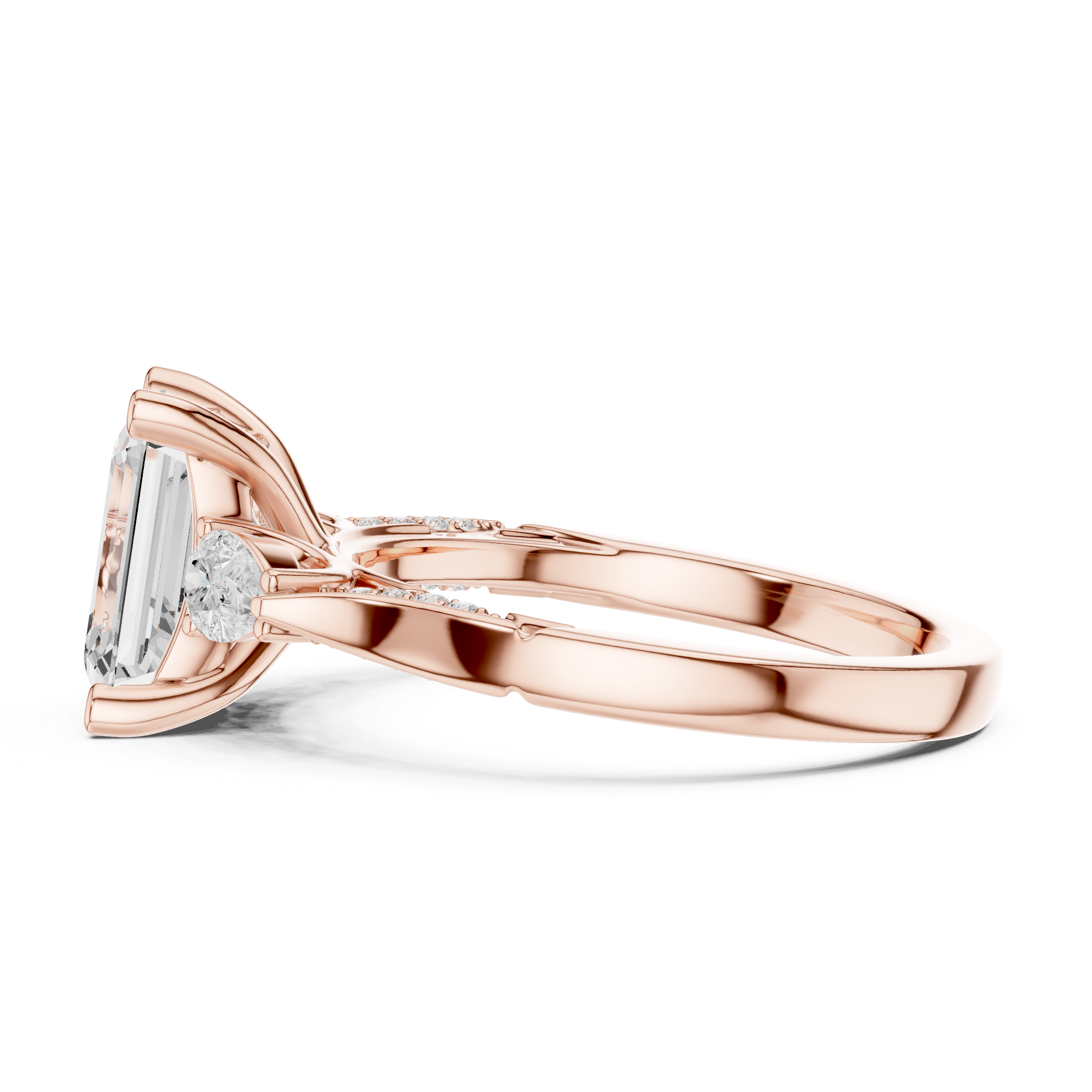 Emerald Cut Diamond Ring with Pear Side Stones