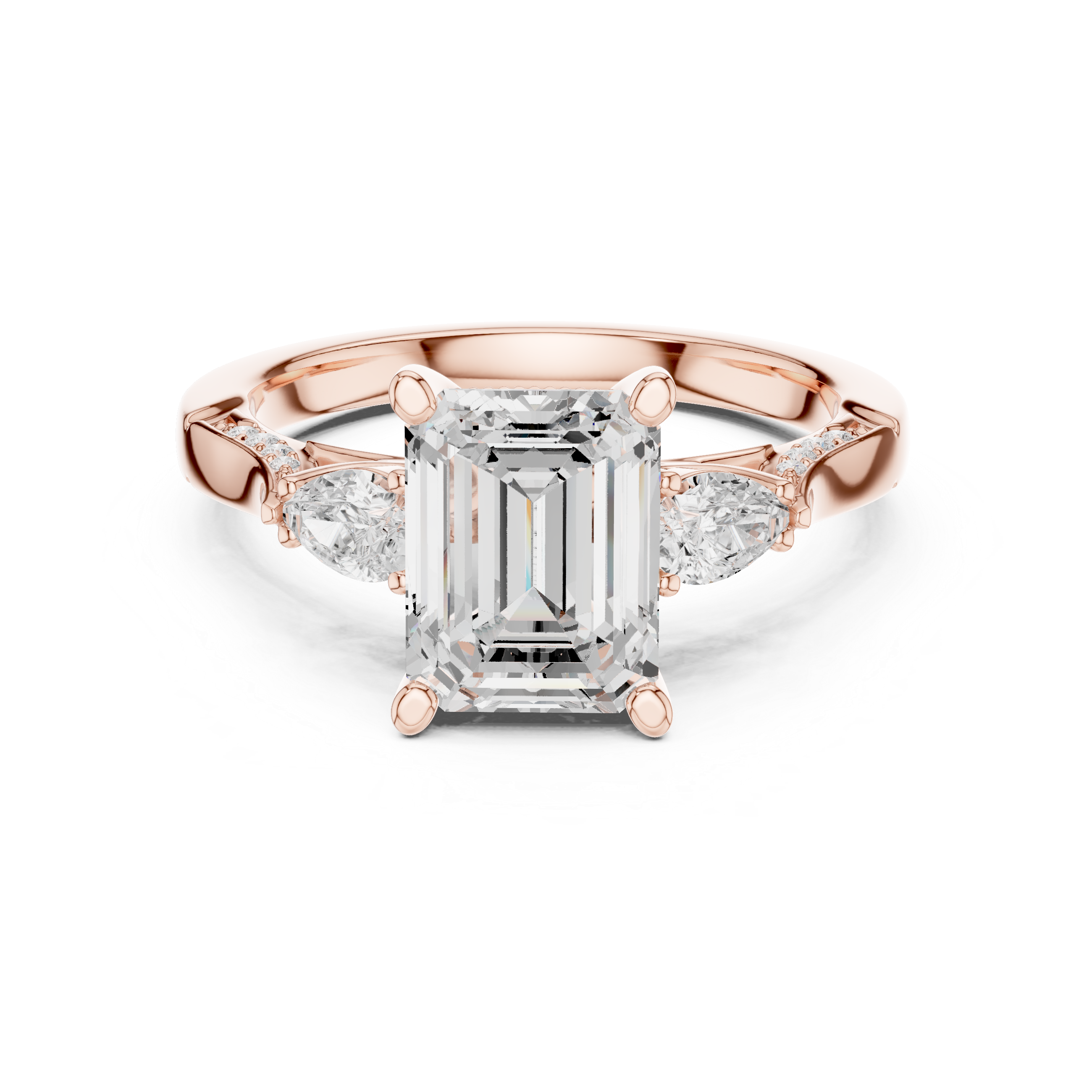 Emerald Cut Diamond Ring with Pear Side Stones