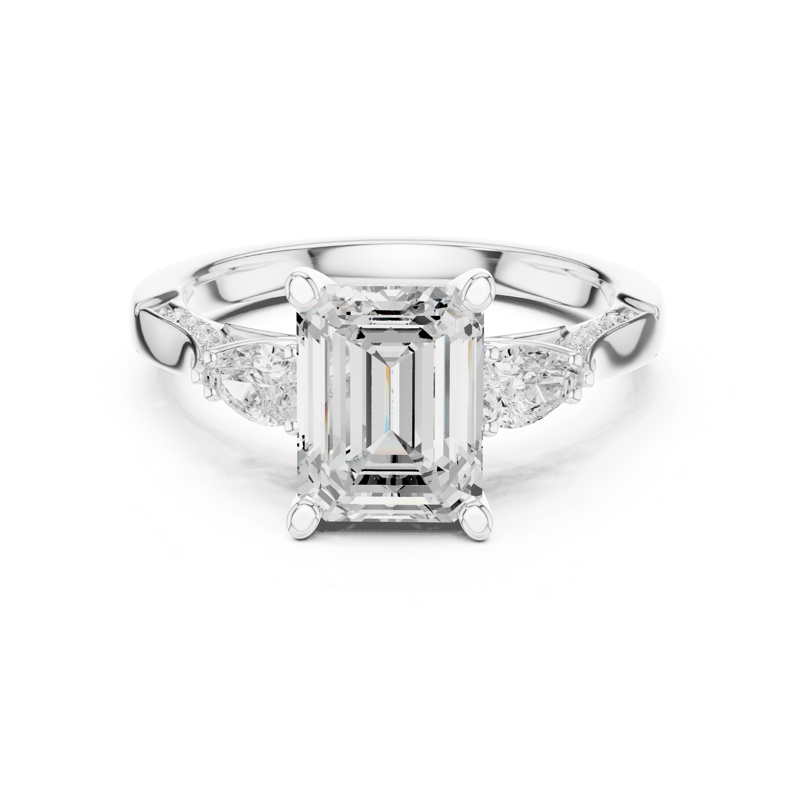 Emerald Cut Diamond Ring with Pear Side Stones