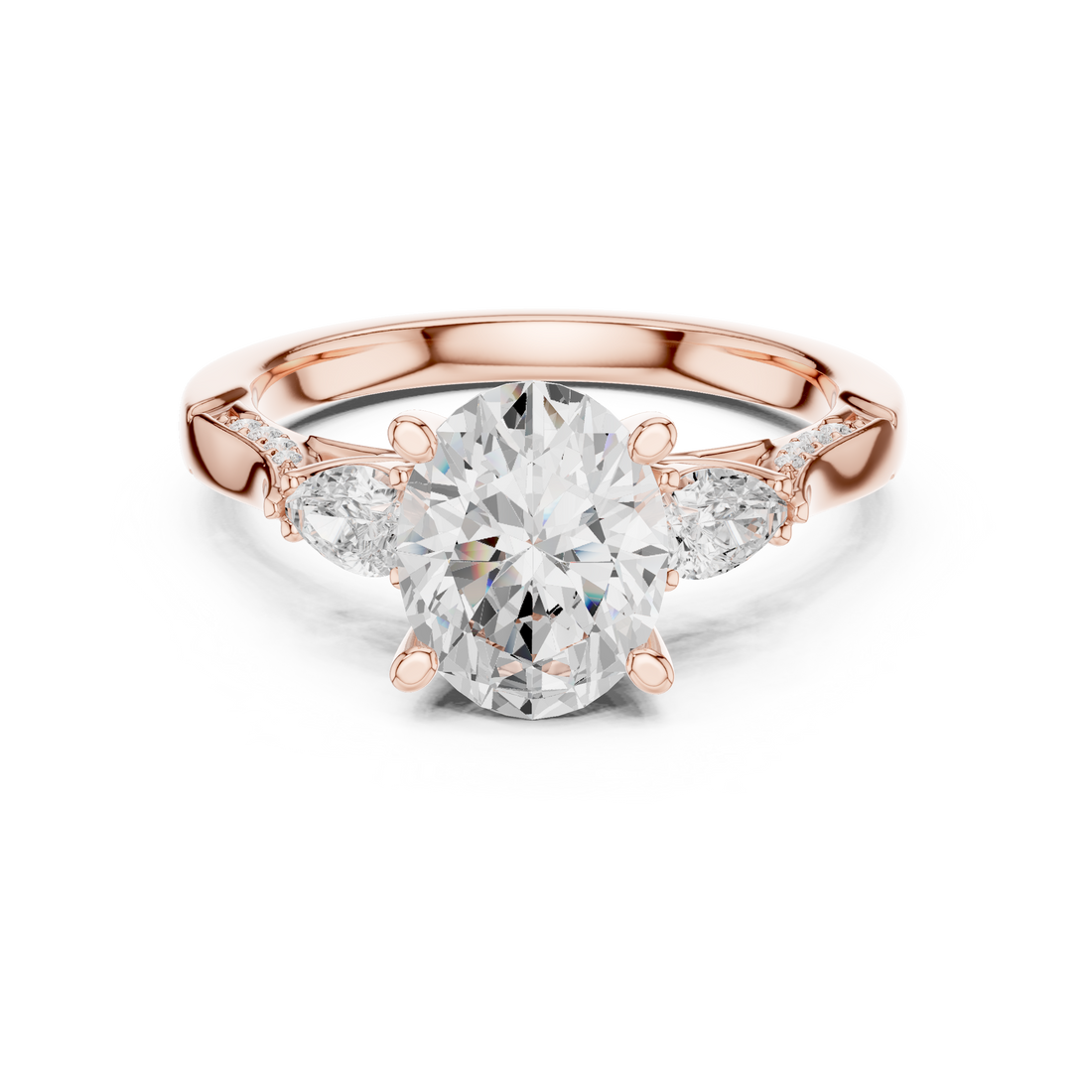 Timeless Oval Cut Diamond Engagement Ring with Pear Side Stones and Pavé Accents accent stones classic look