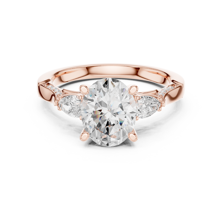 Timeless Oval Cut Diamond Engagement Ring with Pear Side Stones and Pavé Accents accent stones classic look