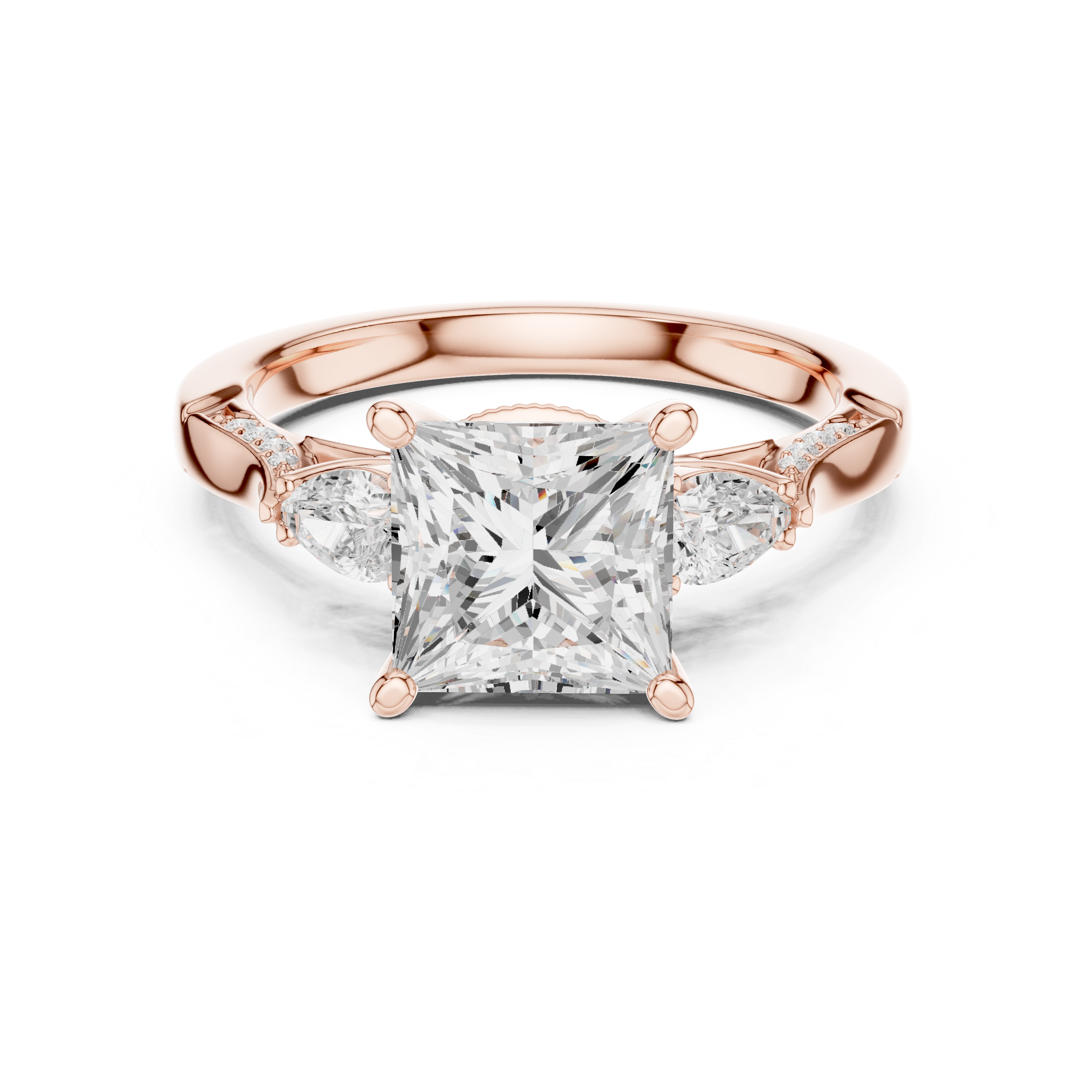 Timeless Princess Cut Diamond Ring with Pear Side Stones and Pavé Accents accent stones classic look