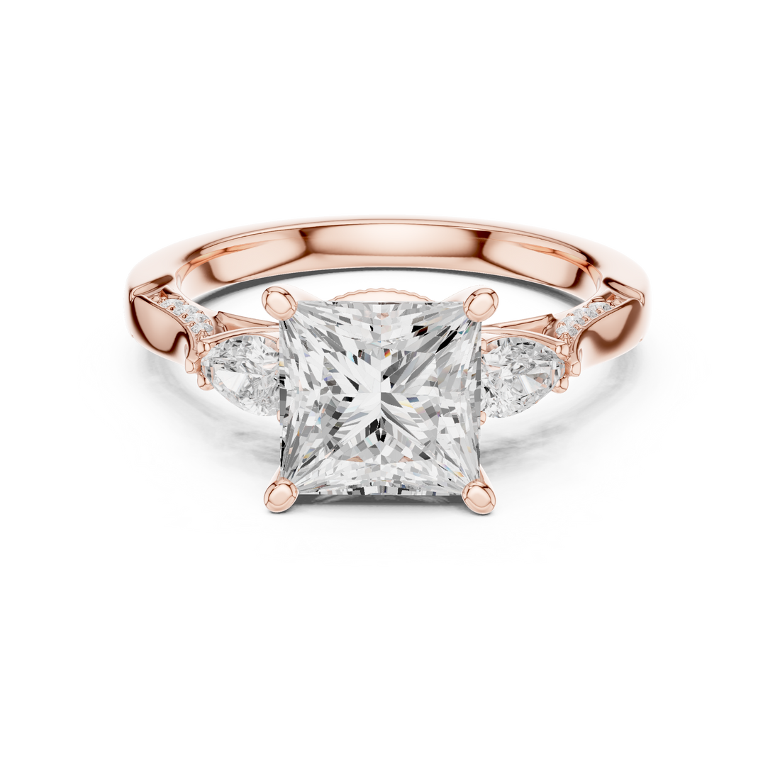 Timeless Princess Cut Diamond Ring with Pear Side Stones and Pavé Accents accent stones classic look