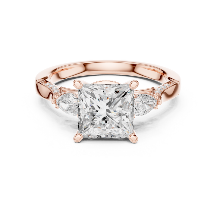Timeless Princess Cut Diamond Ring with Pear Side Stones and Pavé Accents accent stones classic look
