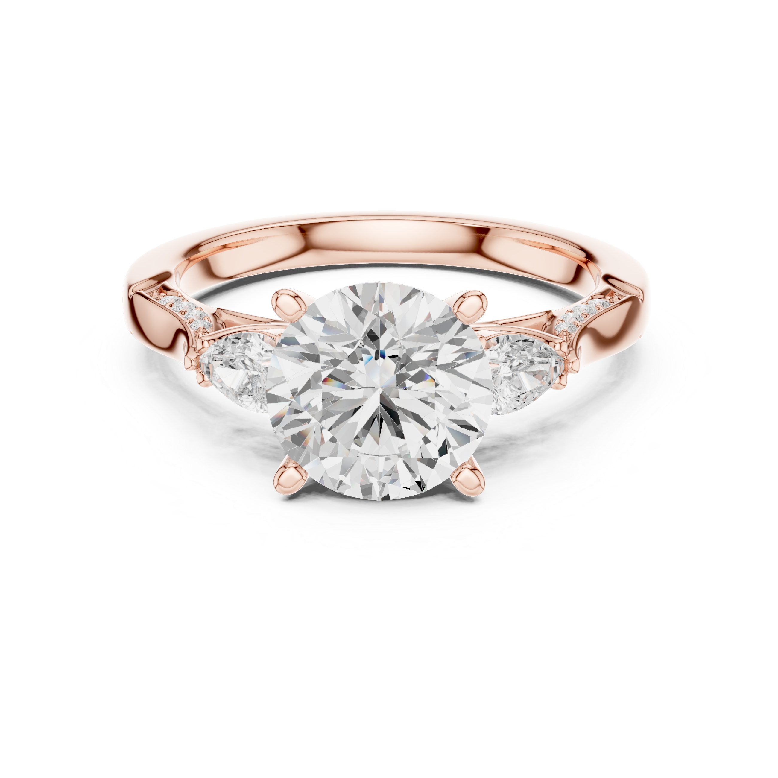 Timeless Round Cut Diamond Ring with Pear Side Stones accent stones classic look