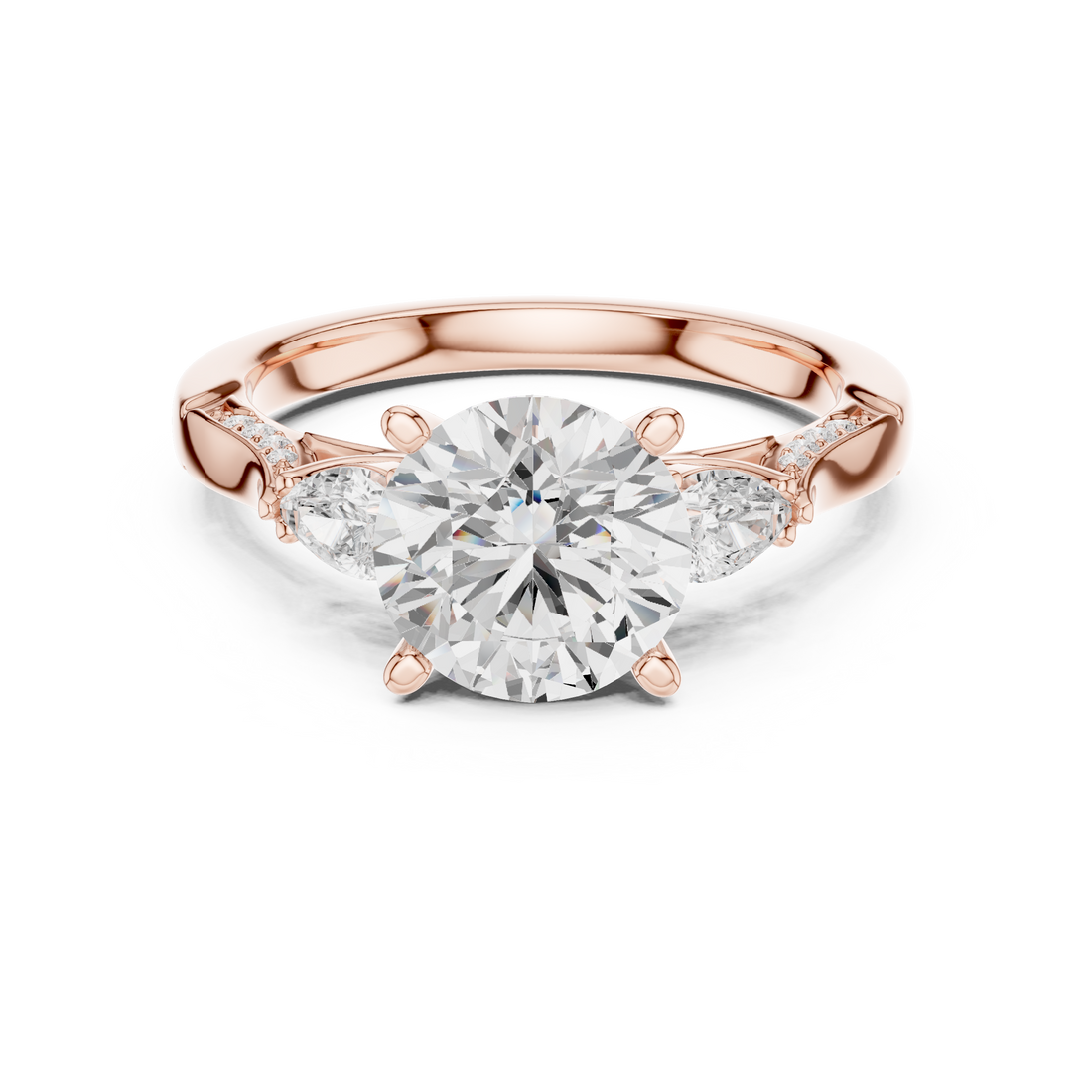 Timeless Round Cut Diamond Ring with Pear Side Stones accent stones classic look
