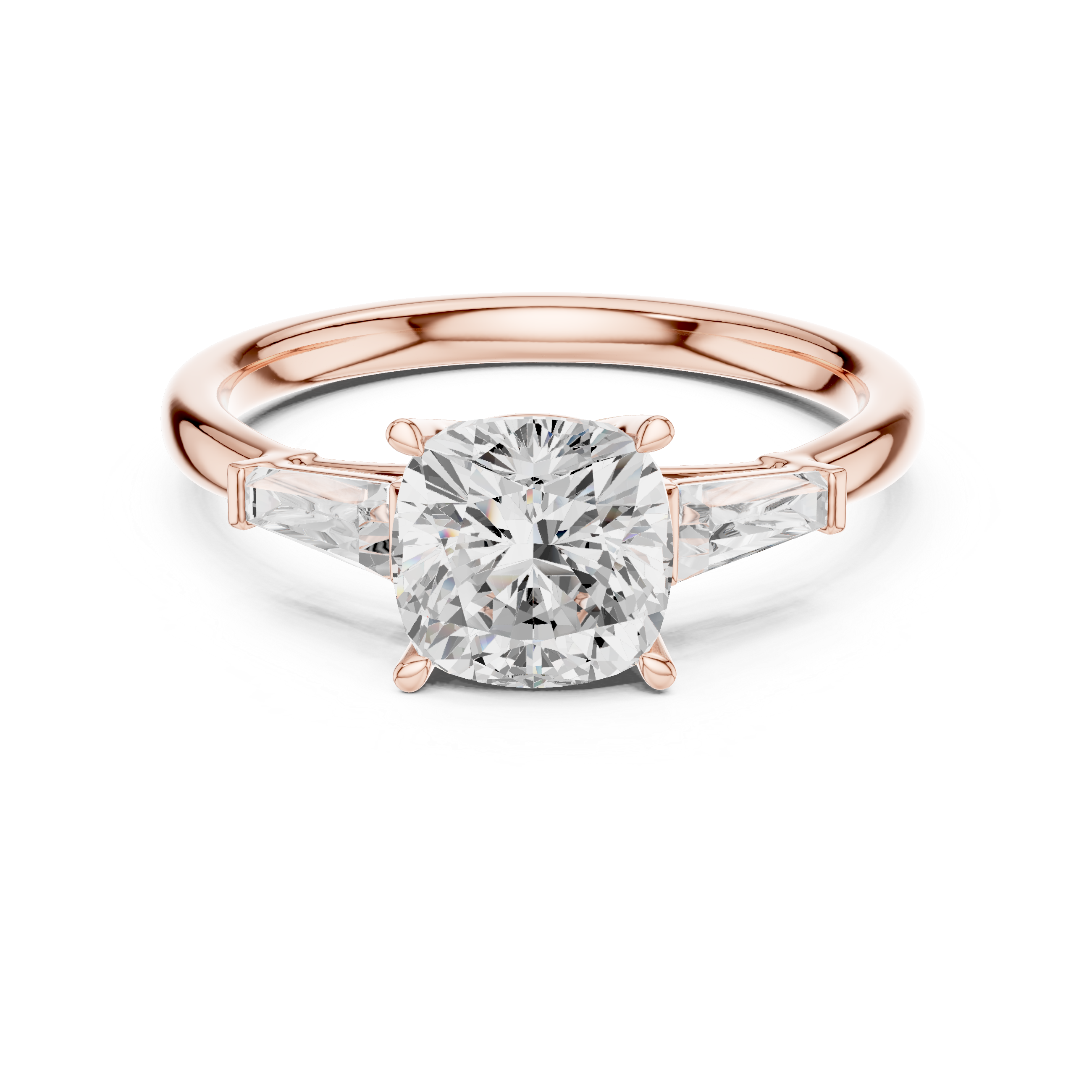 Timeless Cushion Cut Diamond Engagement Ring with Baguette Side Stones accent stones classic look