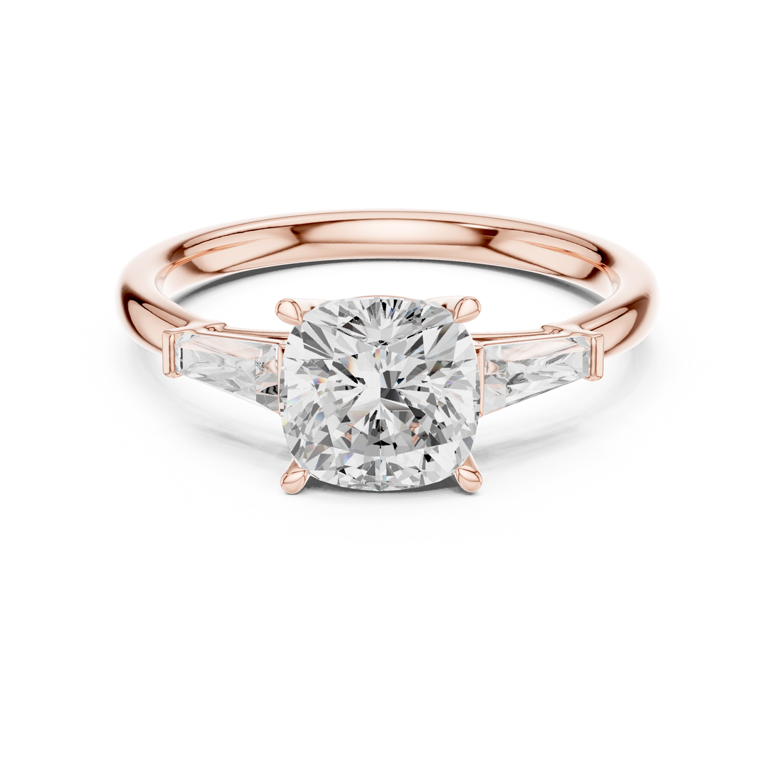 Timeless Cushion Cut Diamond Engagement Ring with Baguette Side Stones accent stones classic look