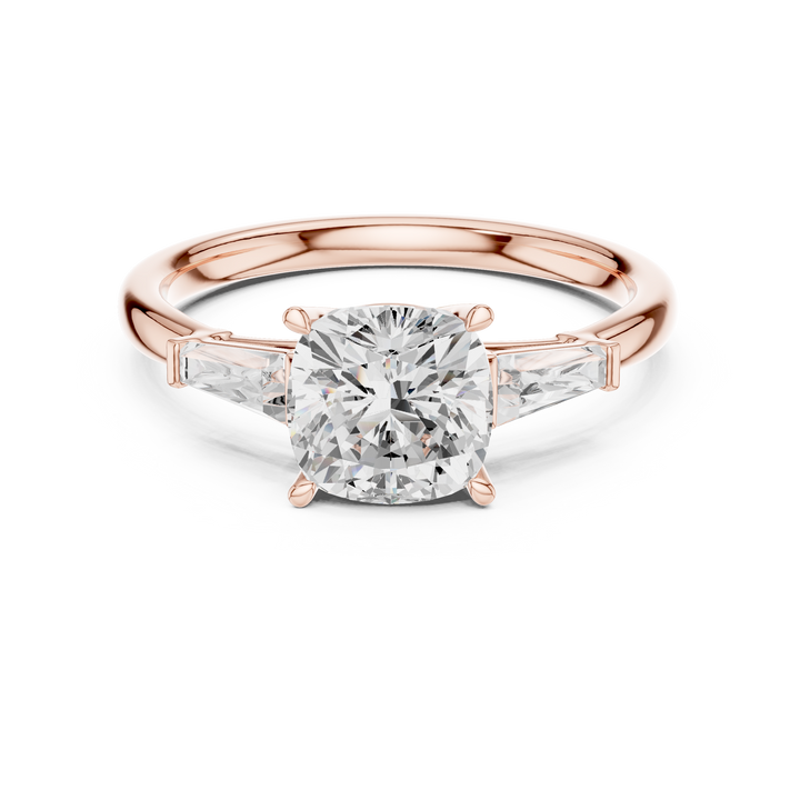 Timeless Cushion Cut Diamond Engagement Ring with Baguette Side Stones accent stones classic look