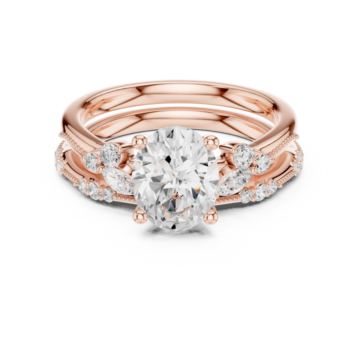 Oval Cut Diamond Three Stone Engagement Ring Set with Marquise and Round Accents