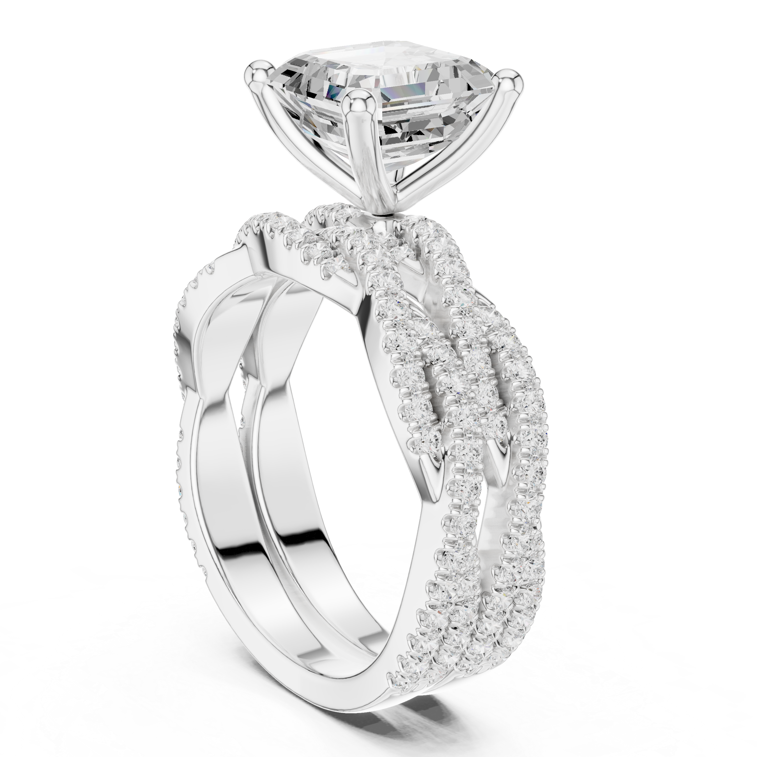 Princess-cut diamond ring with slim gold band.