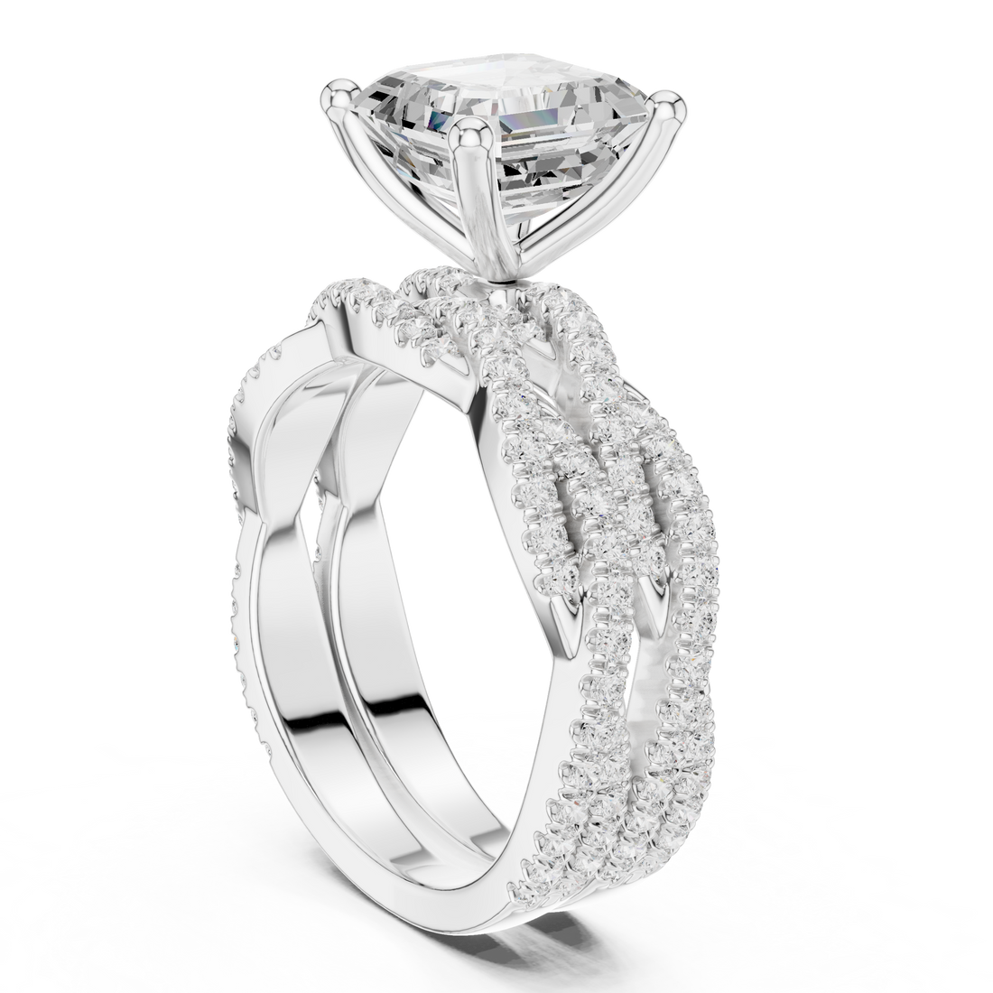 Princess-cut diamond ring with slim gold band.