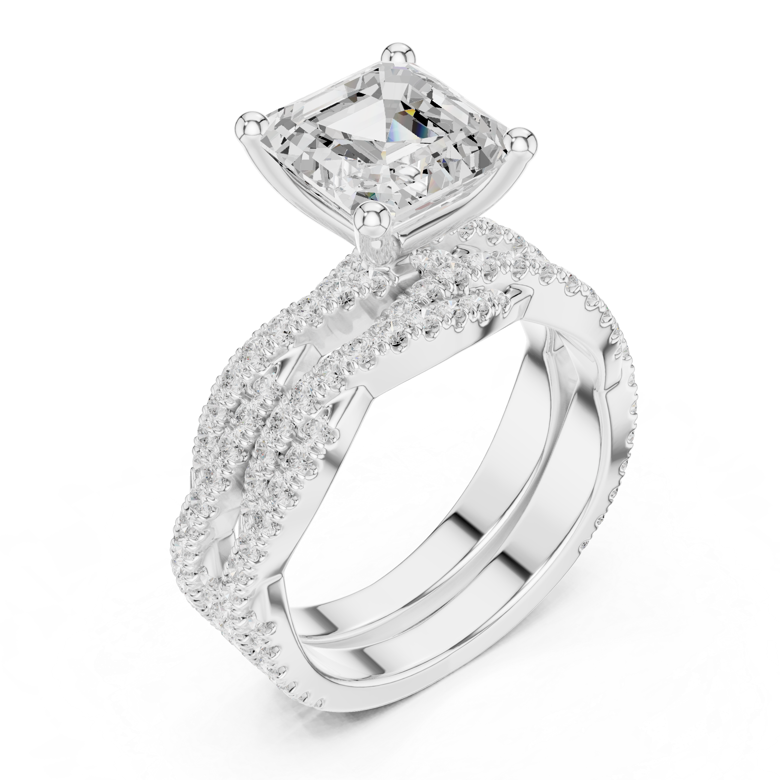 White gold engagement ring with sparkling accents.