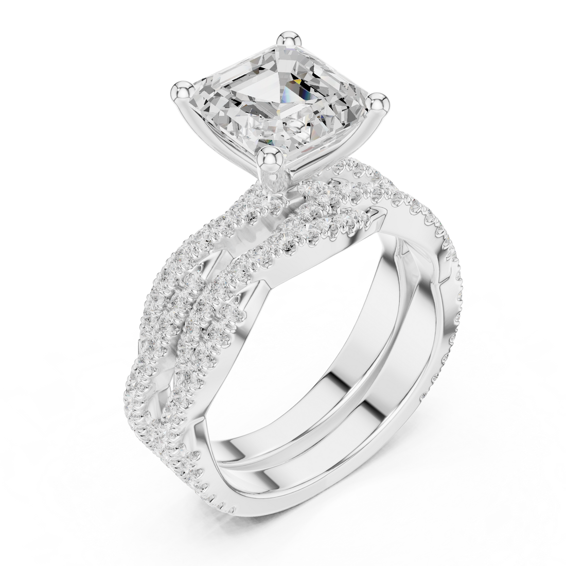 White gold engagement ring with sparkling accents.