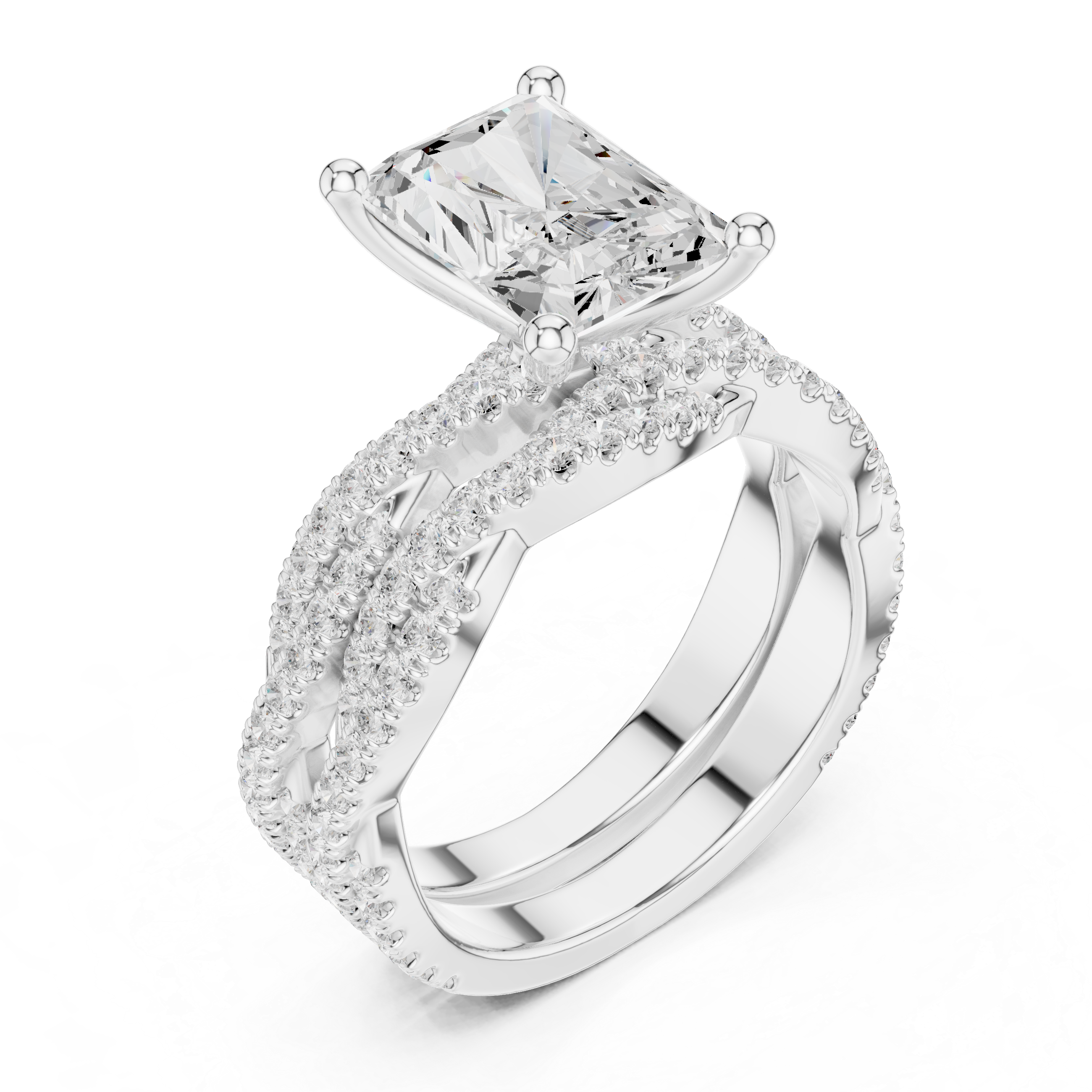 Diamond climber earrings with curved shape.