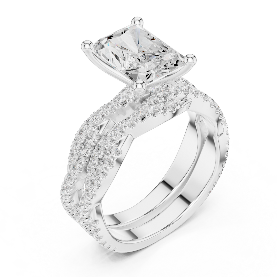 Diamond climber earrings with curved shape.