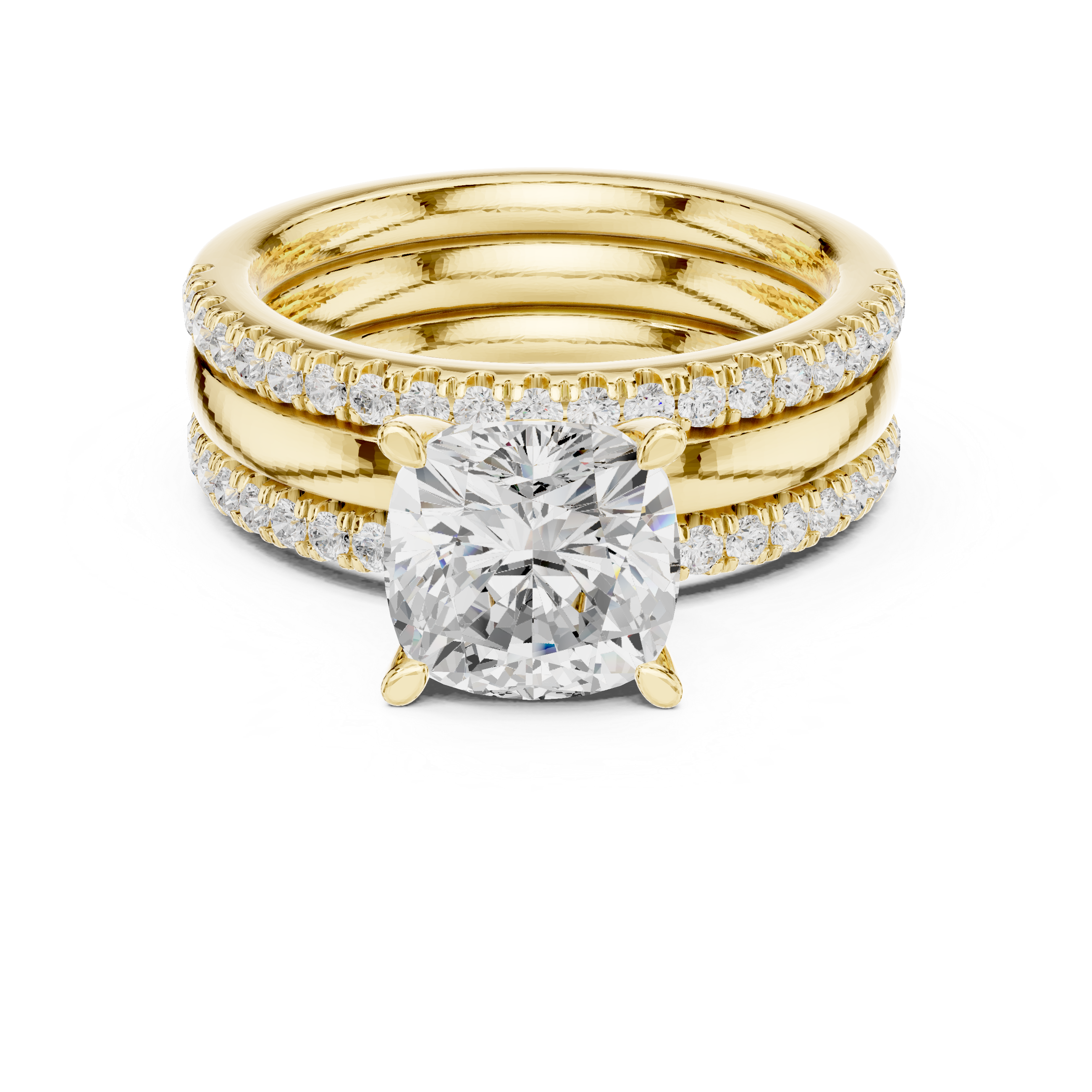 Men's gold wedding band with brushed finish.
