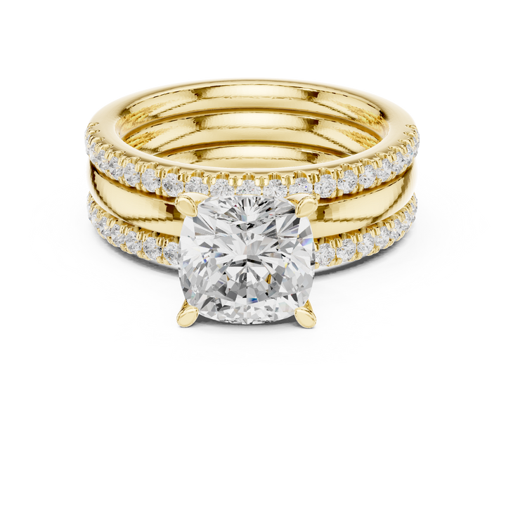 Men's gold wedding band with brushed finish.