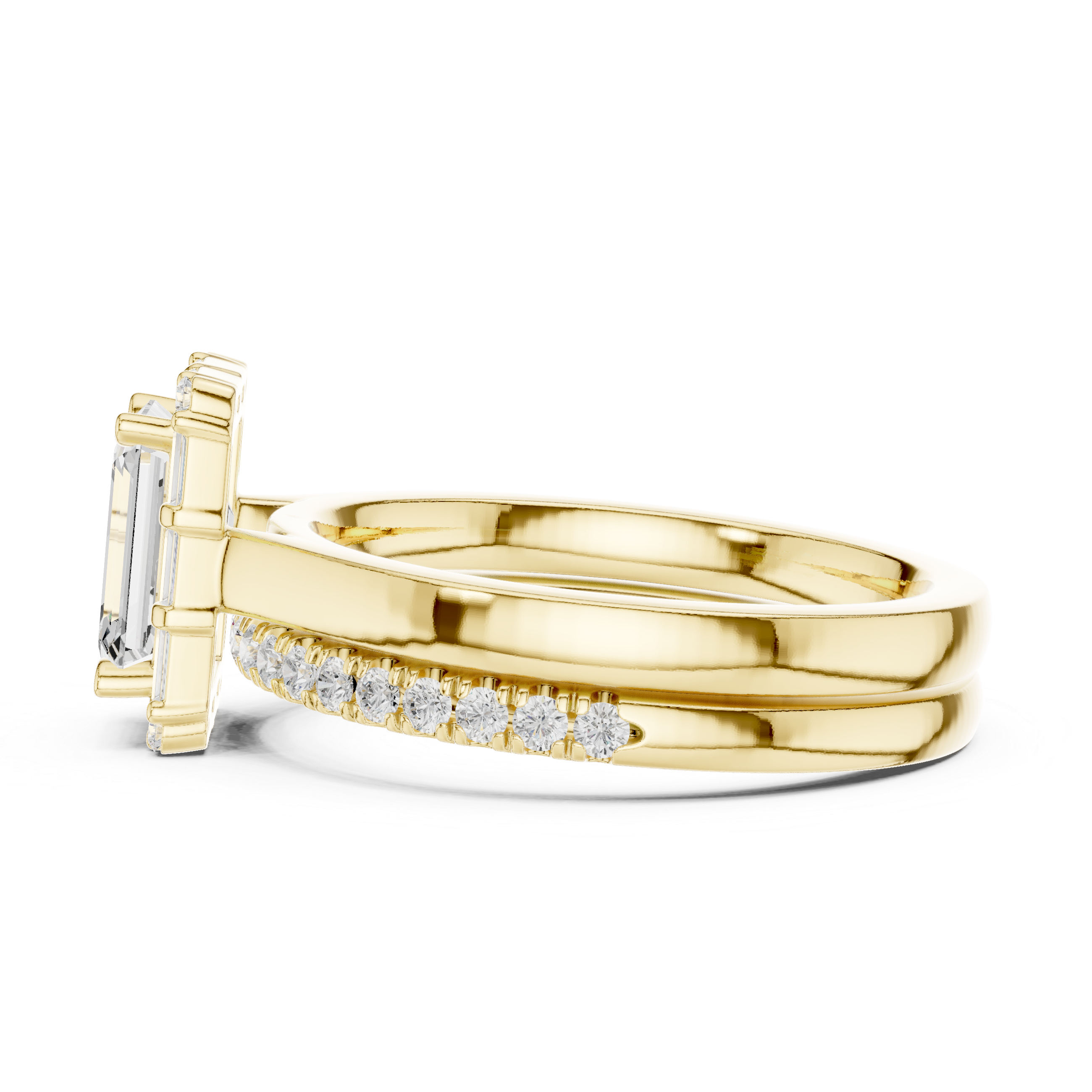 Halo cocktail ring with bold center stone.