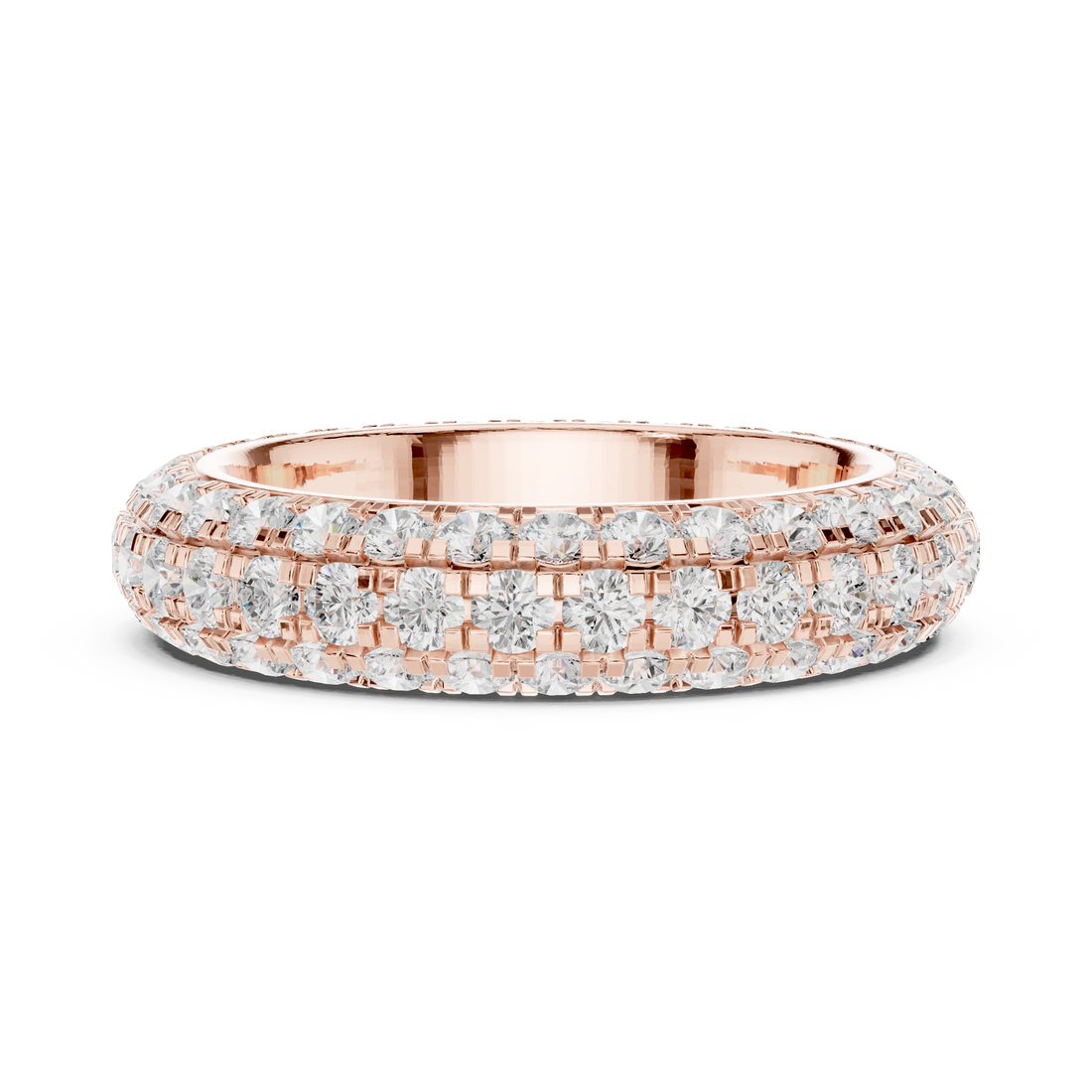 Eternity diamond ring with continuous sparkle.