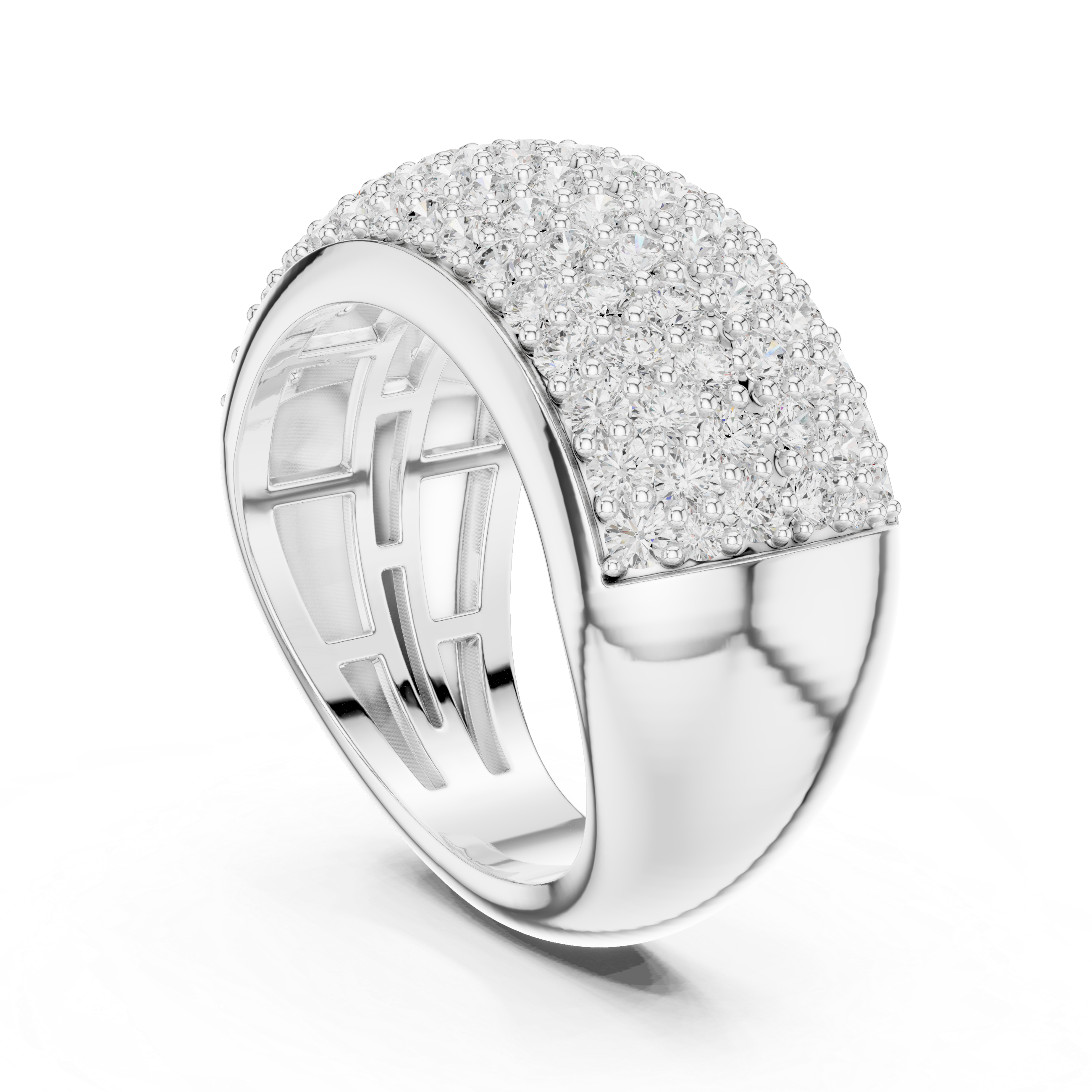 Halo cocktail ring with bold center stone.