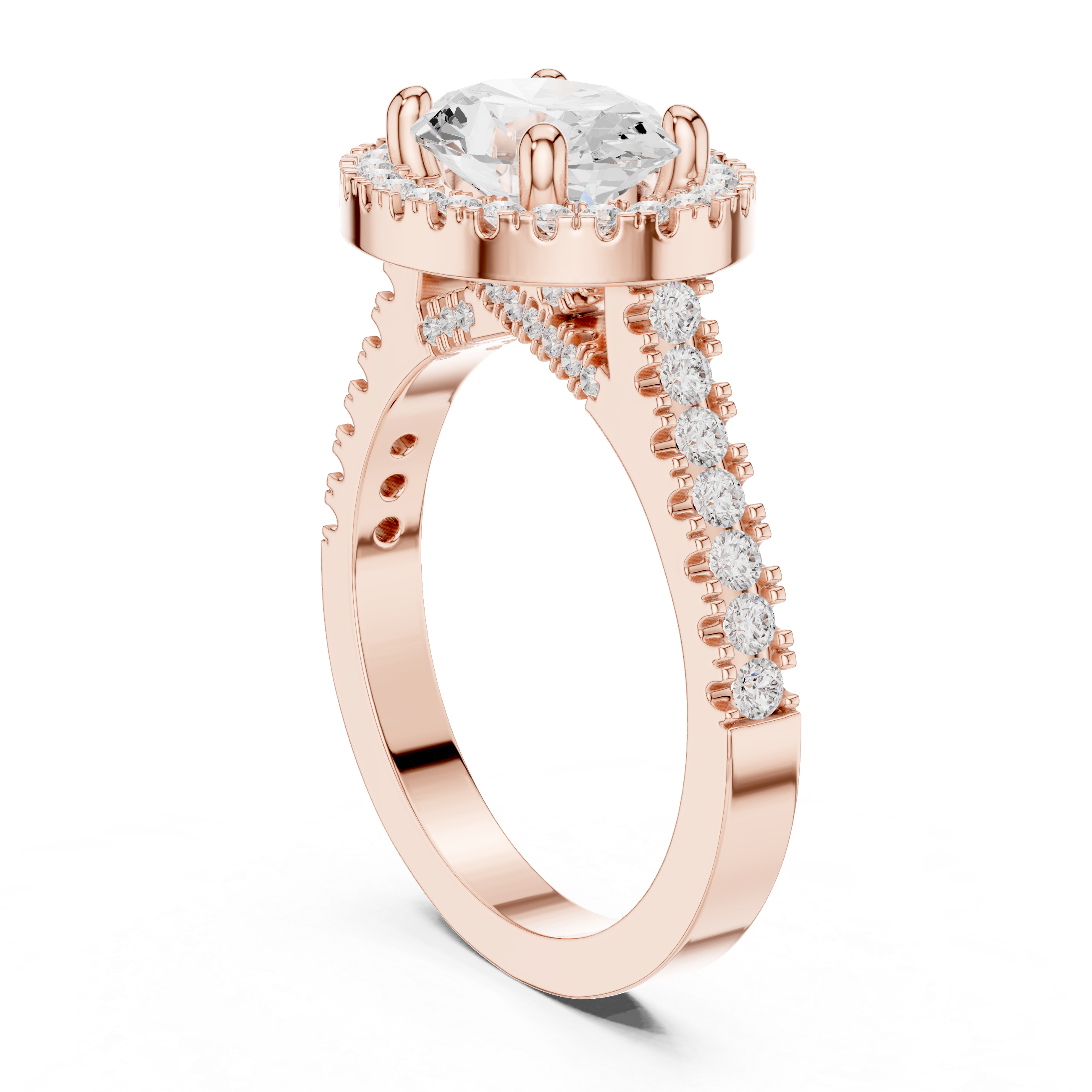 Elegant round diamond solitaire engagement ring in polished gold.