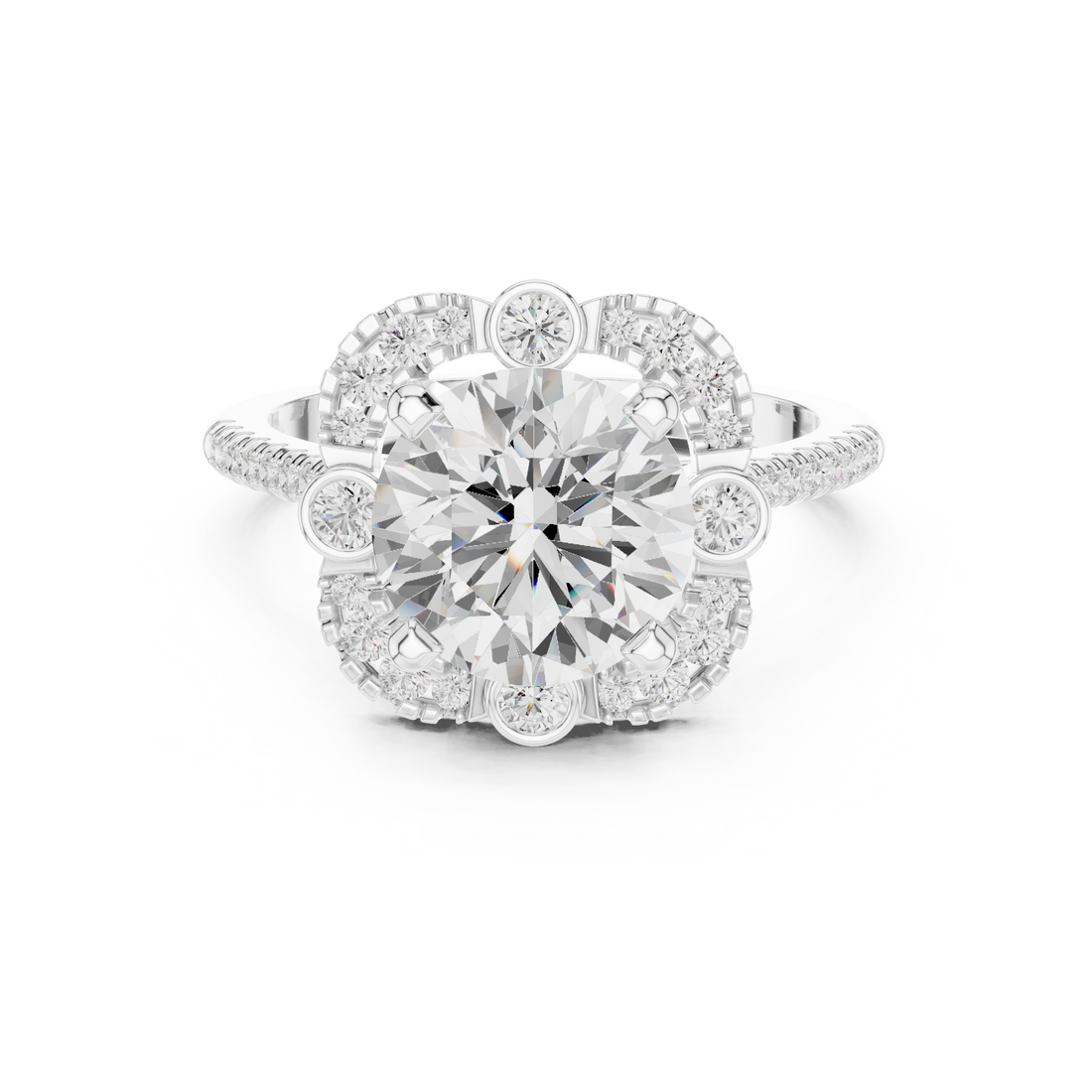 Celebration ring with gemstone center.