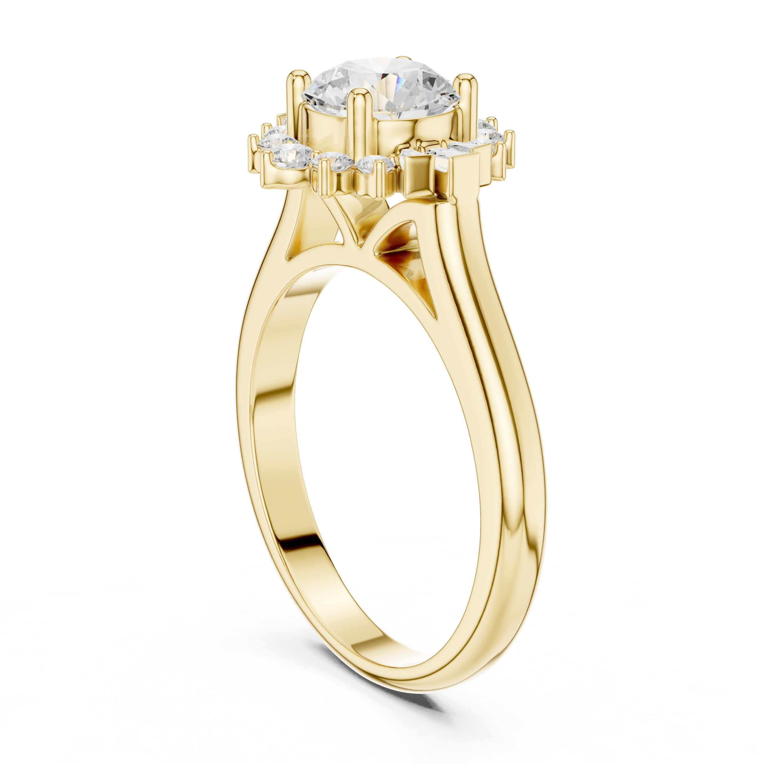 Rose gold solitaire ring with round diamond center.