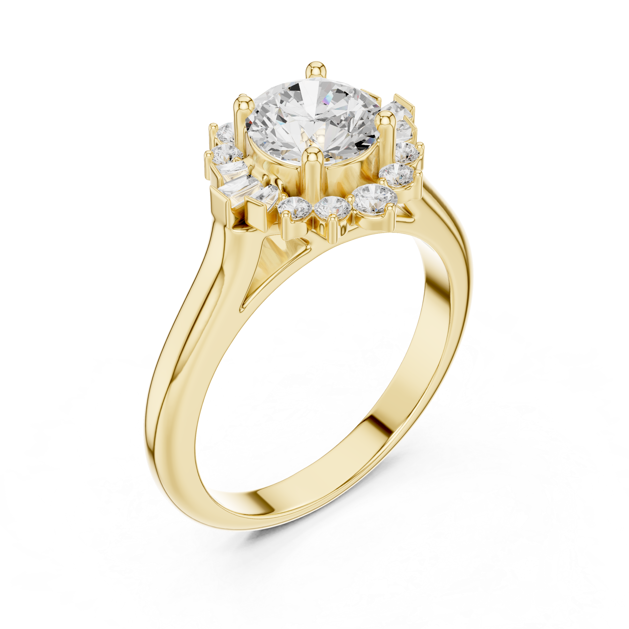 Princess-cut diamond ring with slim gold band.