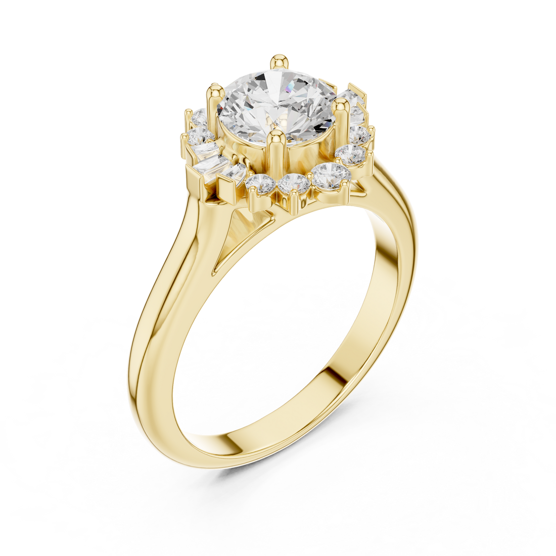 Princess-cut diamond ring with slim gold band.
