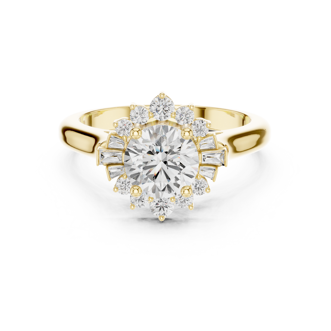 Emerald-cut diamond ring with classic prong setting.