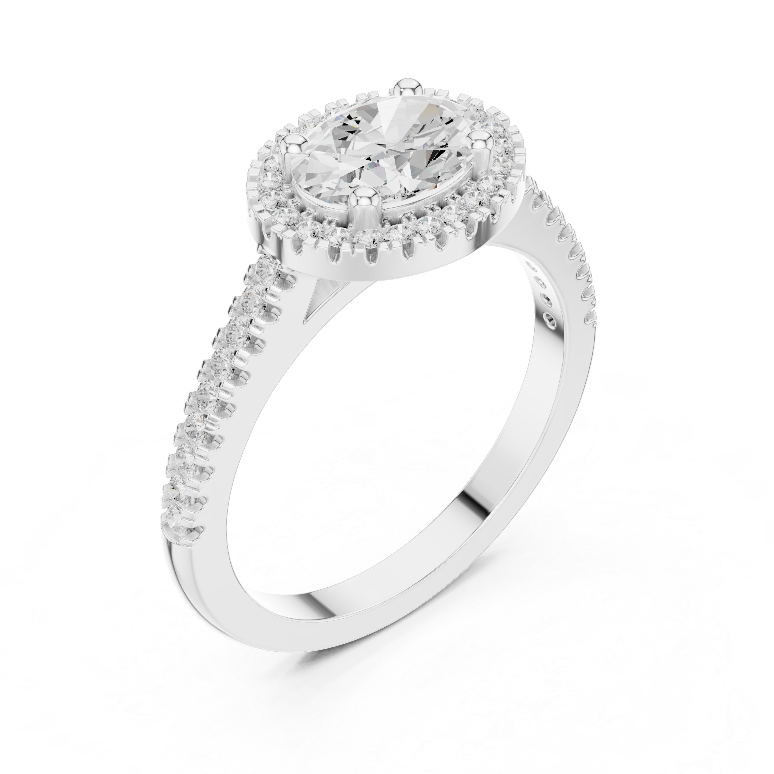 Vintage halo ring with decorative edges.