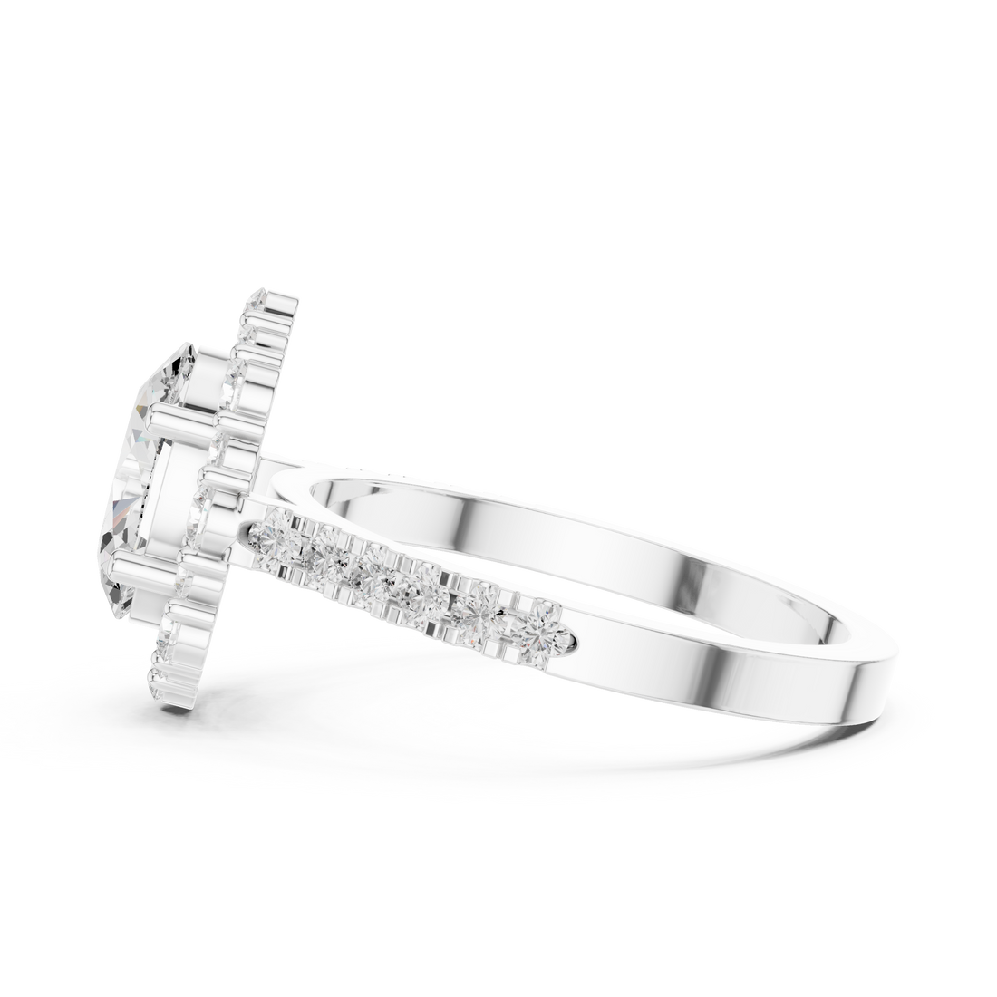 White gold solitaire ring with modern finish.