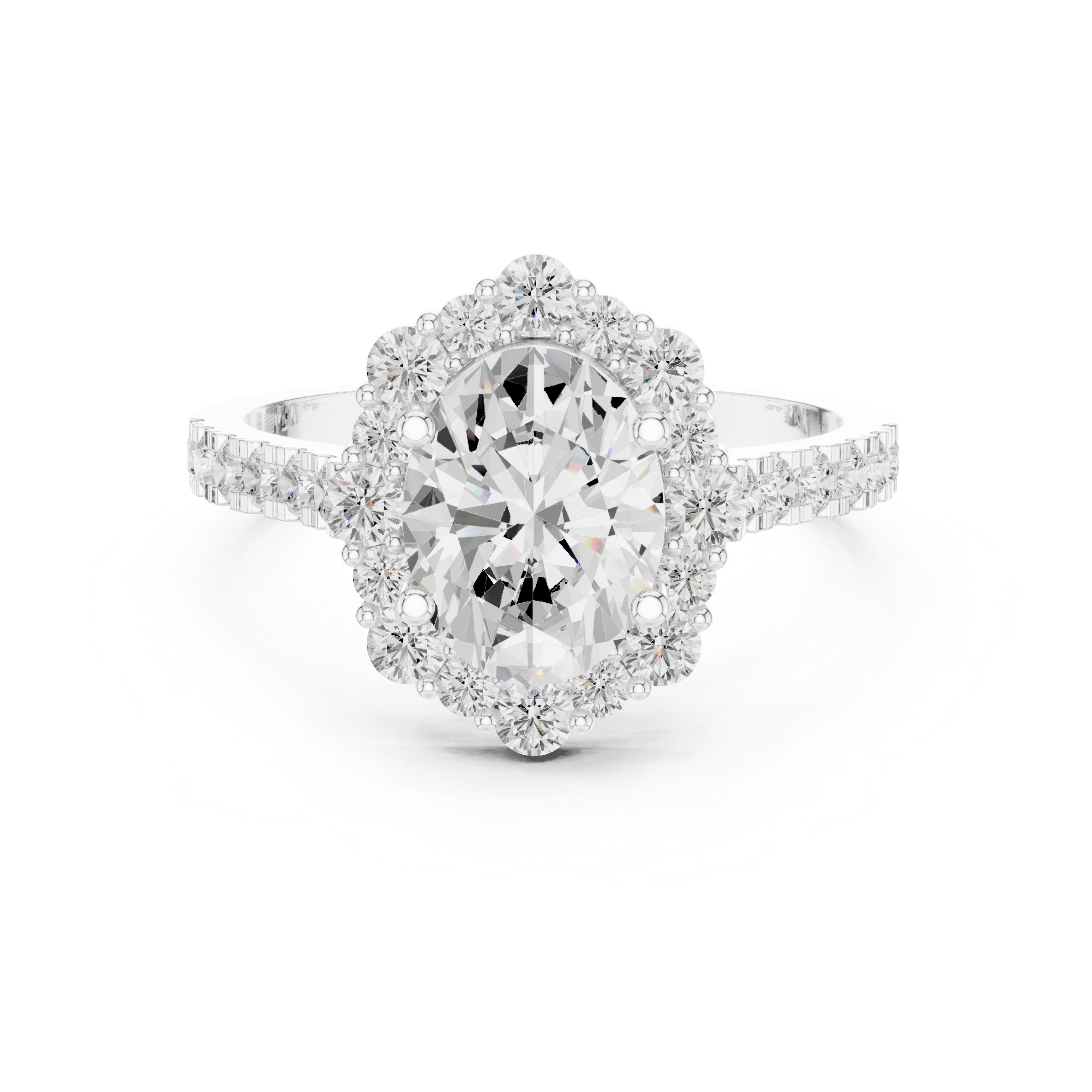 Split band engagement ring with diamond accents.