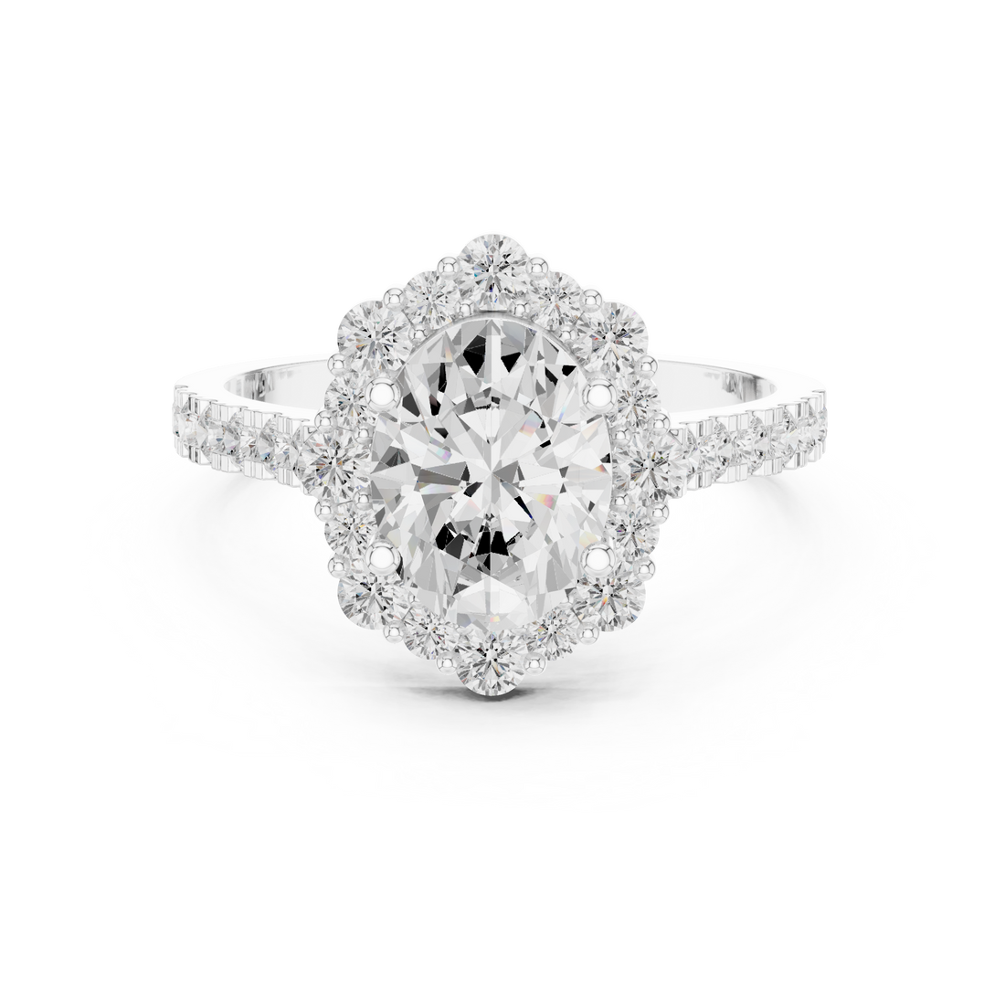Split band engagement ring with diamond accents.