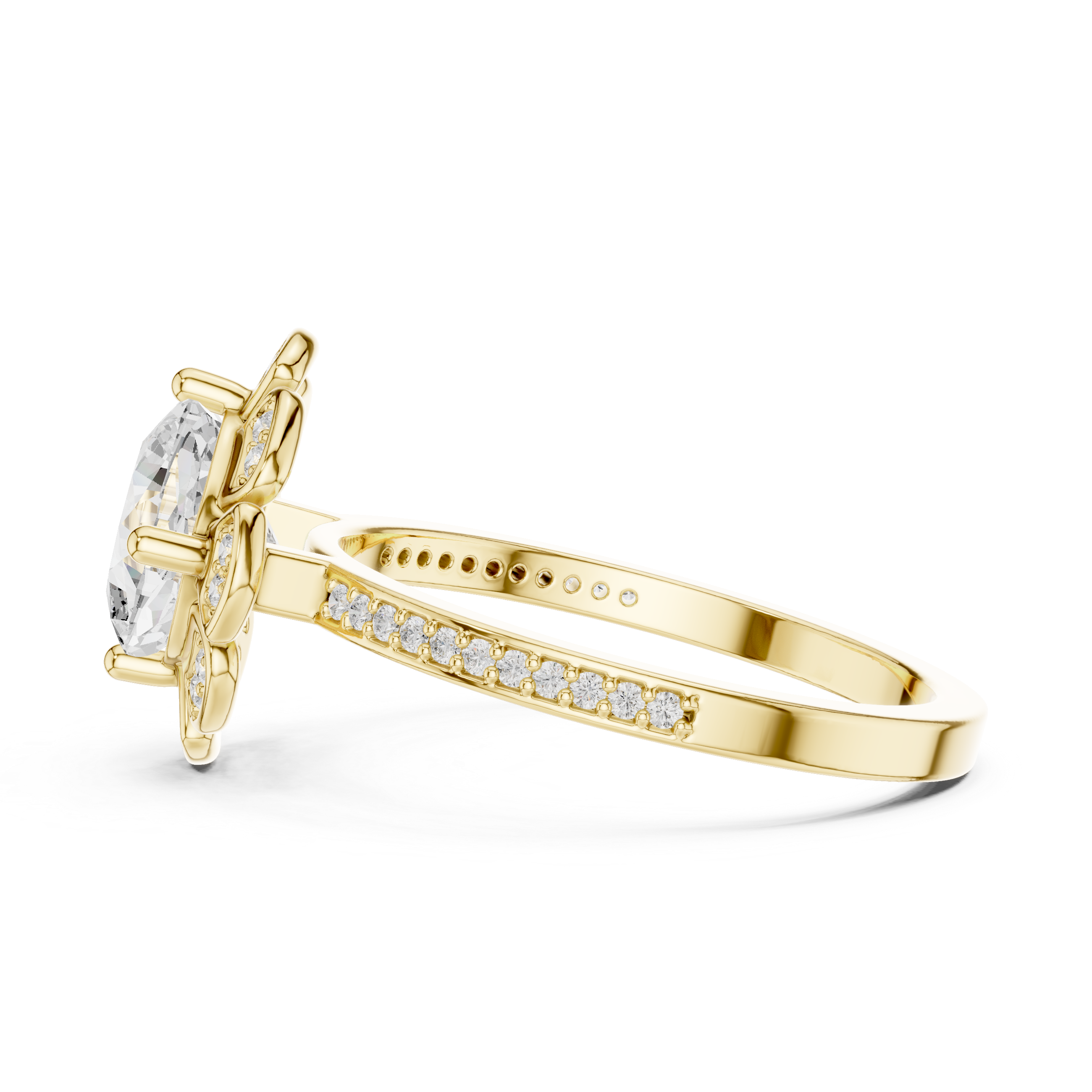 Halo engagement ring with brilliant diamond border.