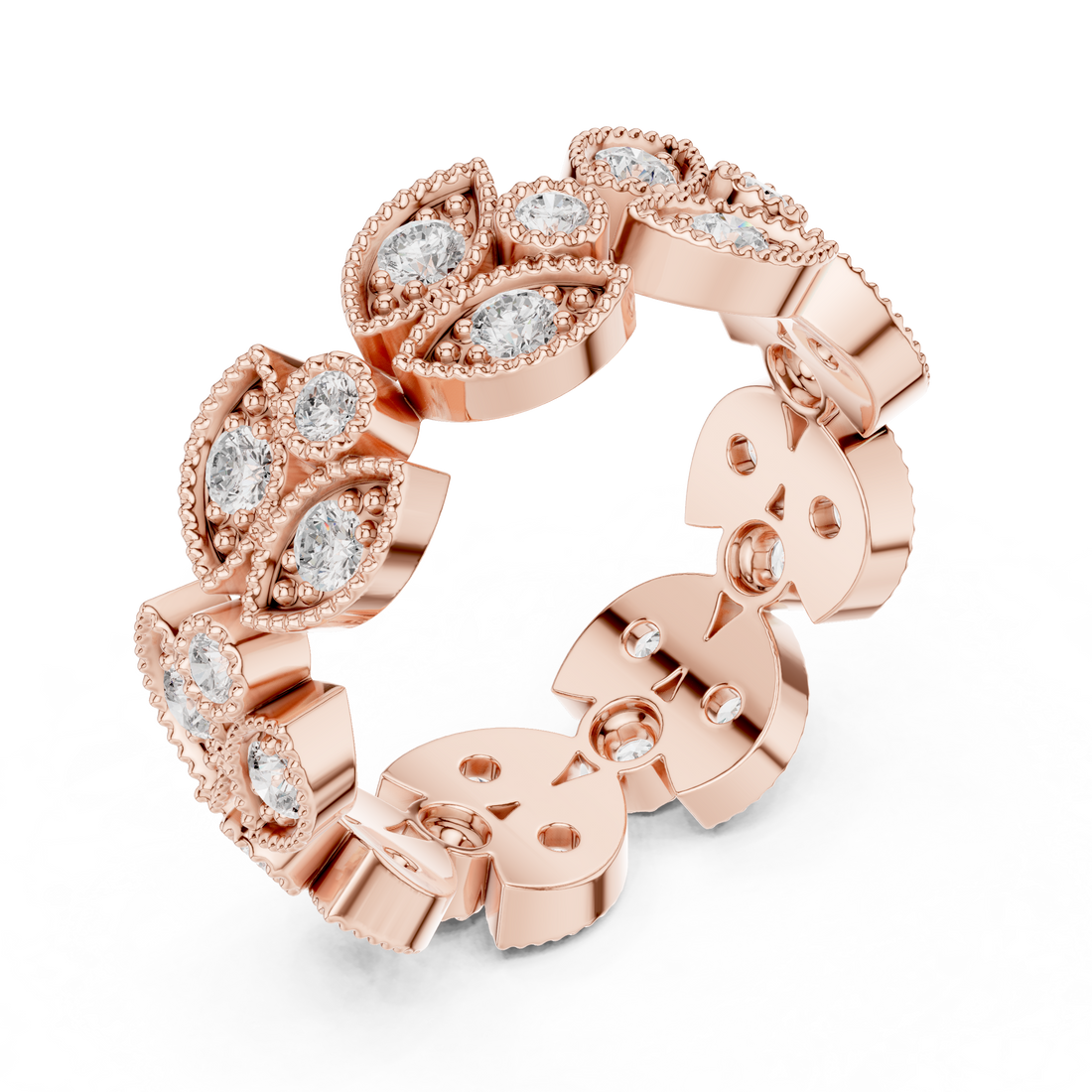 Floral ring with petal-shaped detailing.